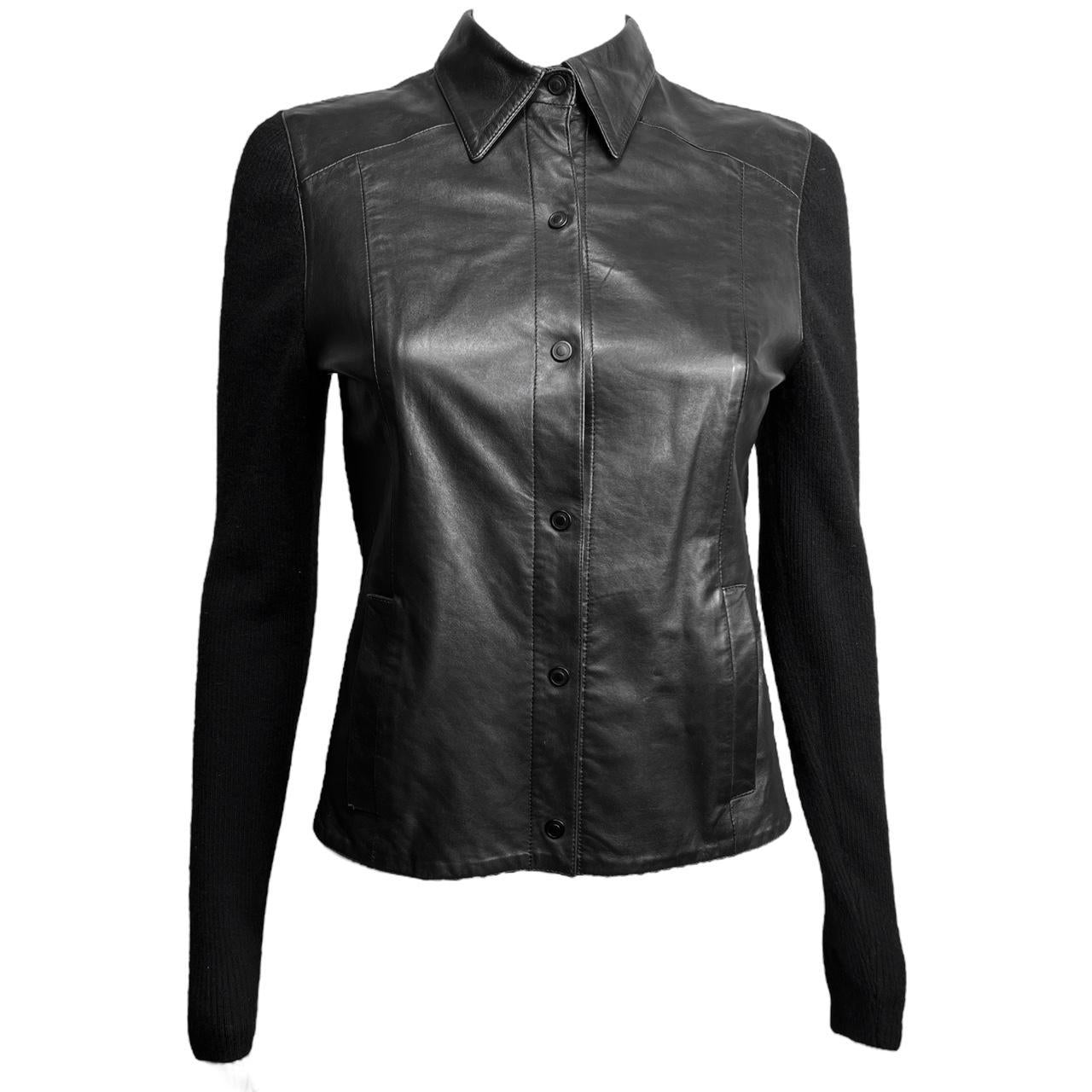 Gucci Black Leather Cashmere Jacket