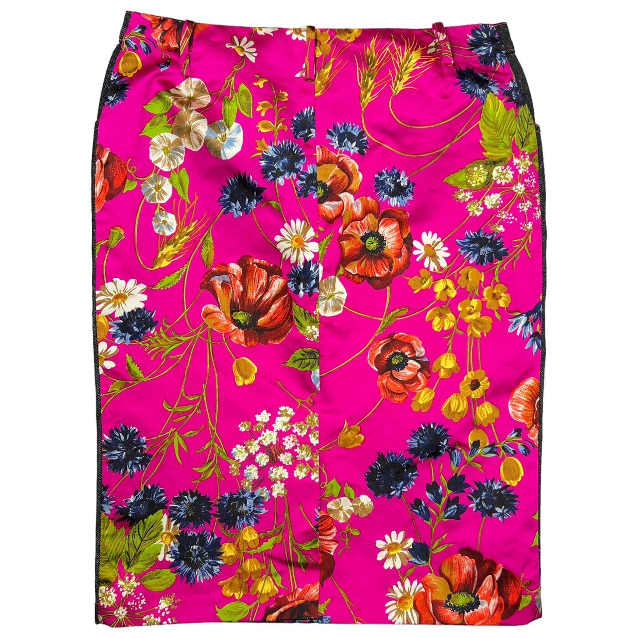 Dolce & Gabbana Double-Sided Denim Midi Skirt with Floral Print Silk Backside