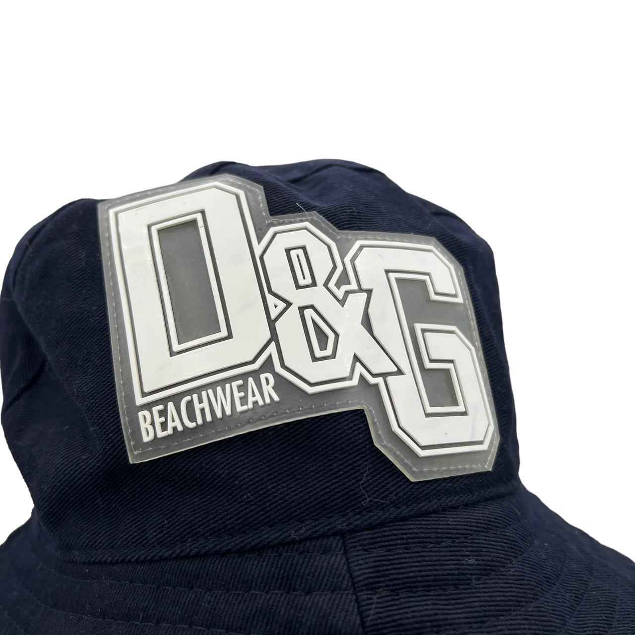 D&G Dolce & Gabbana Beachwear Navy Blue and White Rubber Logo Patch Bucket Hat