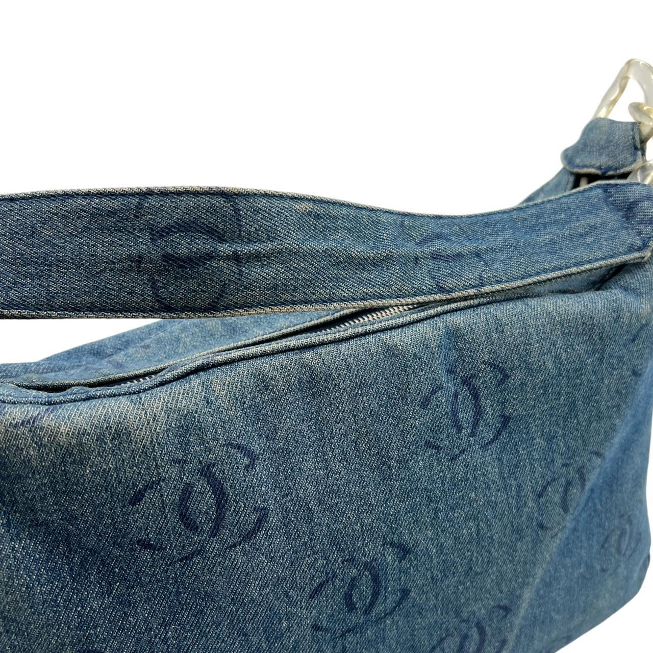 Chanel Blue Denim Hobo Shoulder Bag With Logo Print