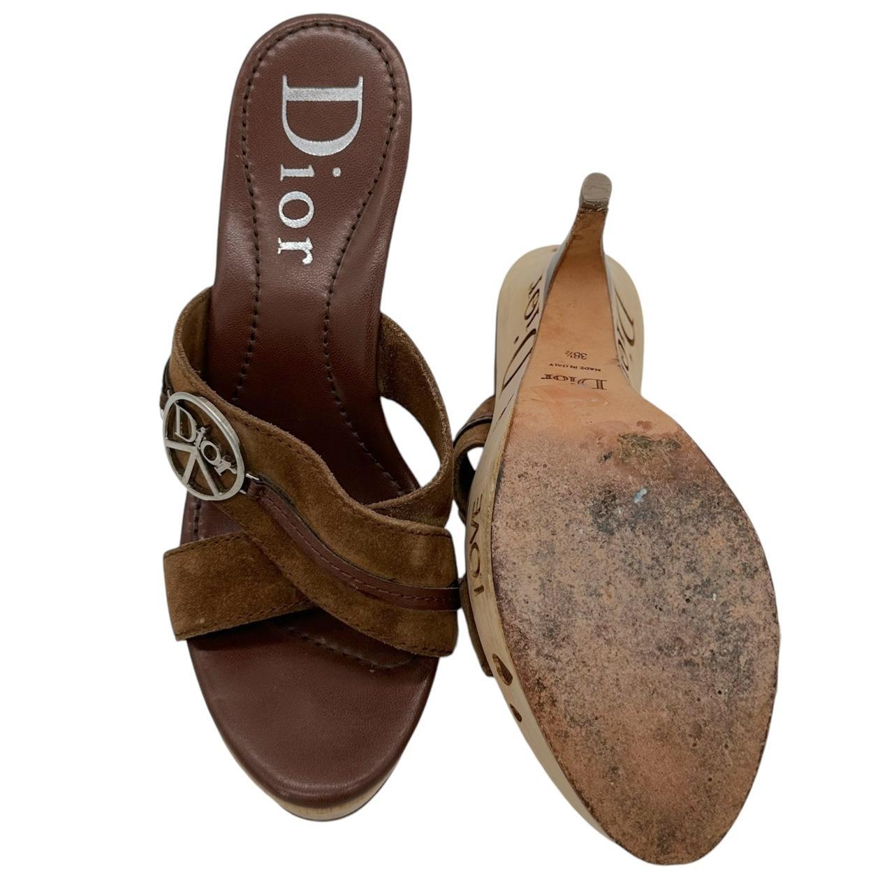 Dior Peace Suede Open-Toe Heels Brown Wood Platform