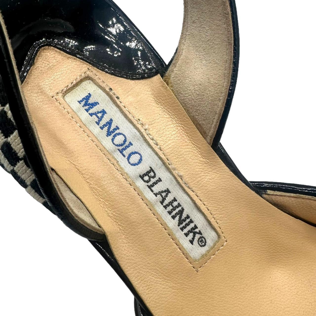 Manolo Blahnik Black White Checkered Slingback Heels