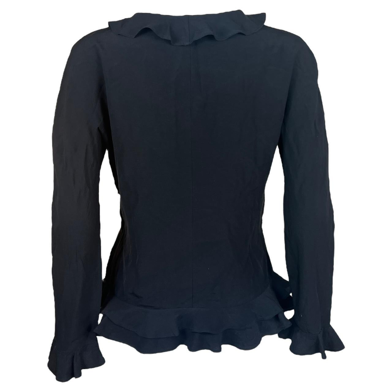 Gucci by Tom Ford S/S 1999 Black Silk Ruffle Trim Blouse - Outfit Repeater