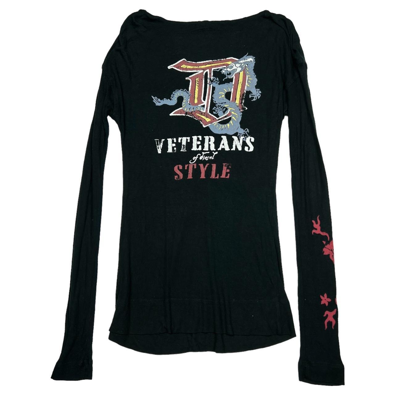 DIESEL Cherry Blossom Graphic "Veterans of Diesel Style" Long Sleeve T-Shirt with Shoulder Cut-Outs - Outfit Repeater