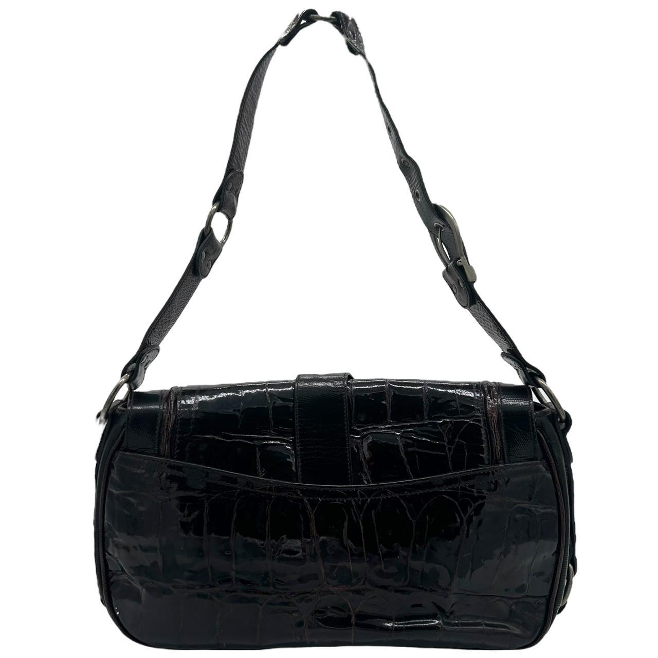 Christian Dior Patent Leather Croc Embossed Gaucho Shoulder Bag - Outfit Repeater