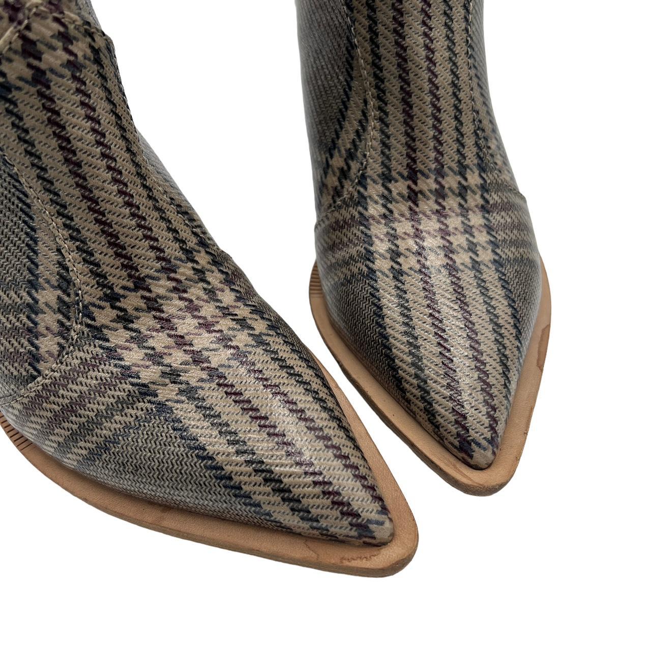 Fendi Cowboy Boots Gray Plaid Print Wedge Heel Size 37