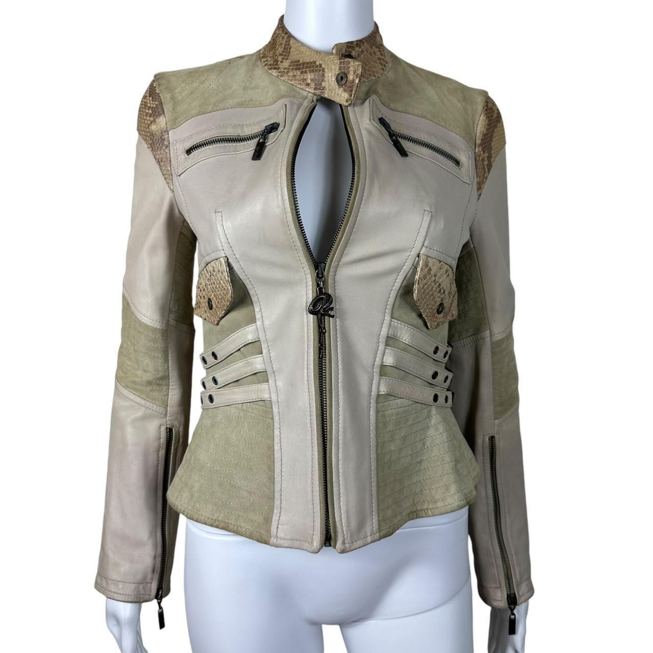 Just Cavalli by Roberto Cavalli Python Trim Leather Moto Jacket - Outfit Repeater