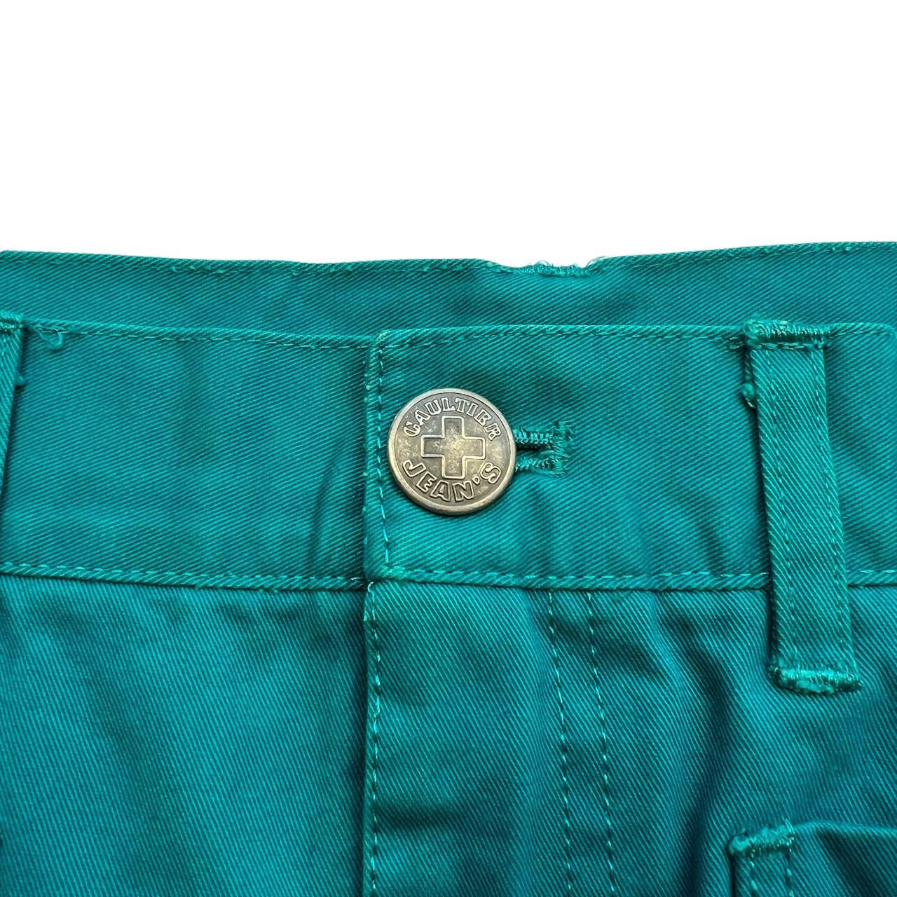 Jean Paul Gaultier Femme Teal Colored Frayed Hem Micro Mini Skirt