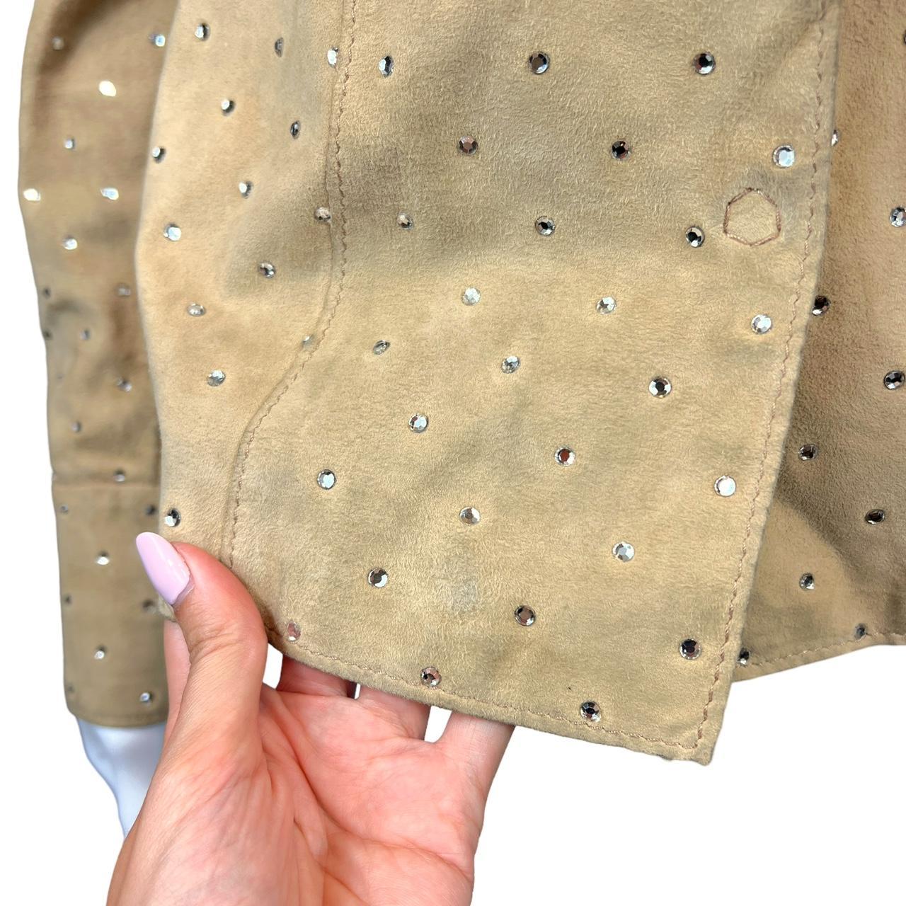 Dolce & Gabbana Tan Suede Collared Jacket with Crystal Embellishments