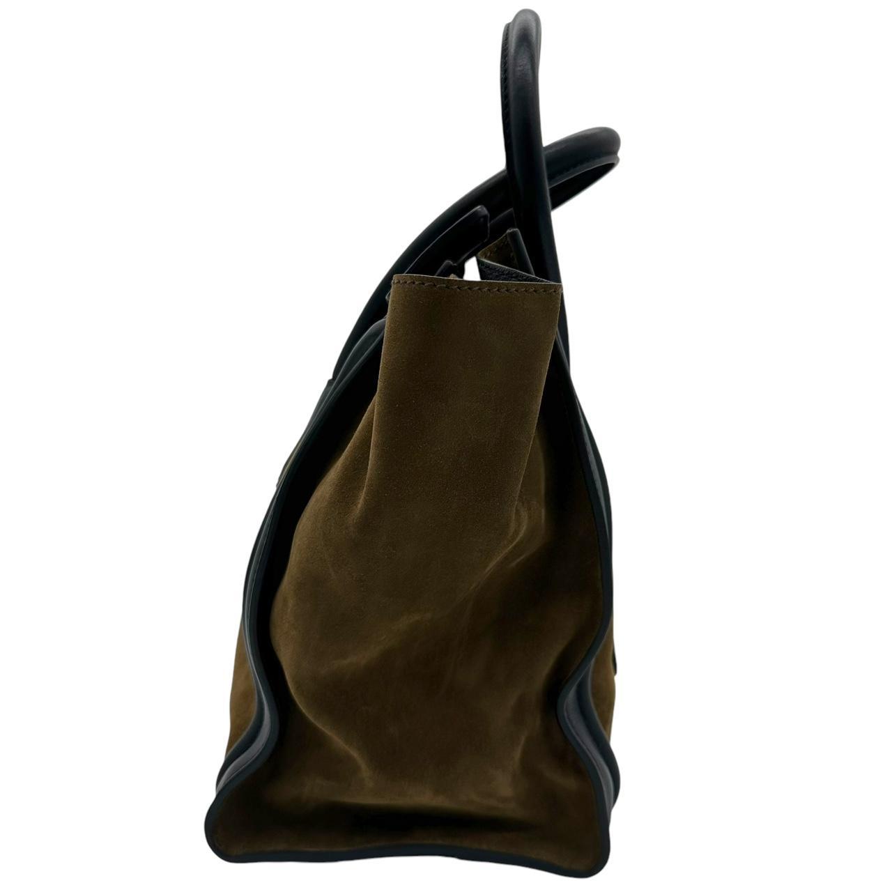 Celiné Brown Suede & Black Leather Luggage Tote Bag - Outfit Repeater