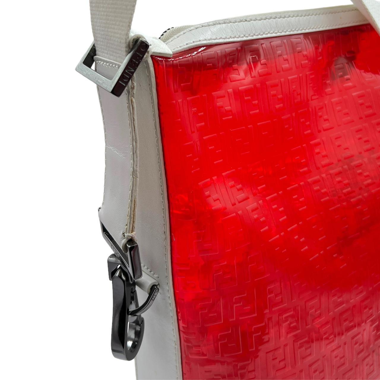 Fendi Red See-Through Vinyl Zucca Logo Embossed Crossbody Satchel Bag