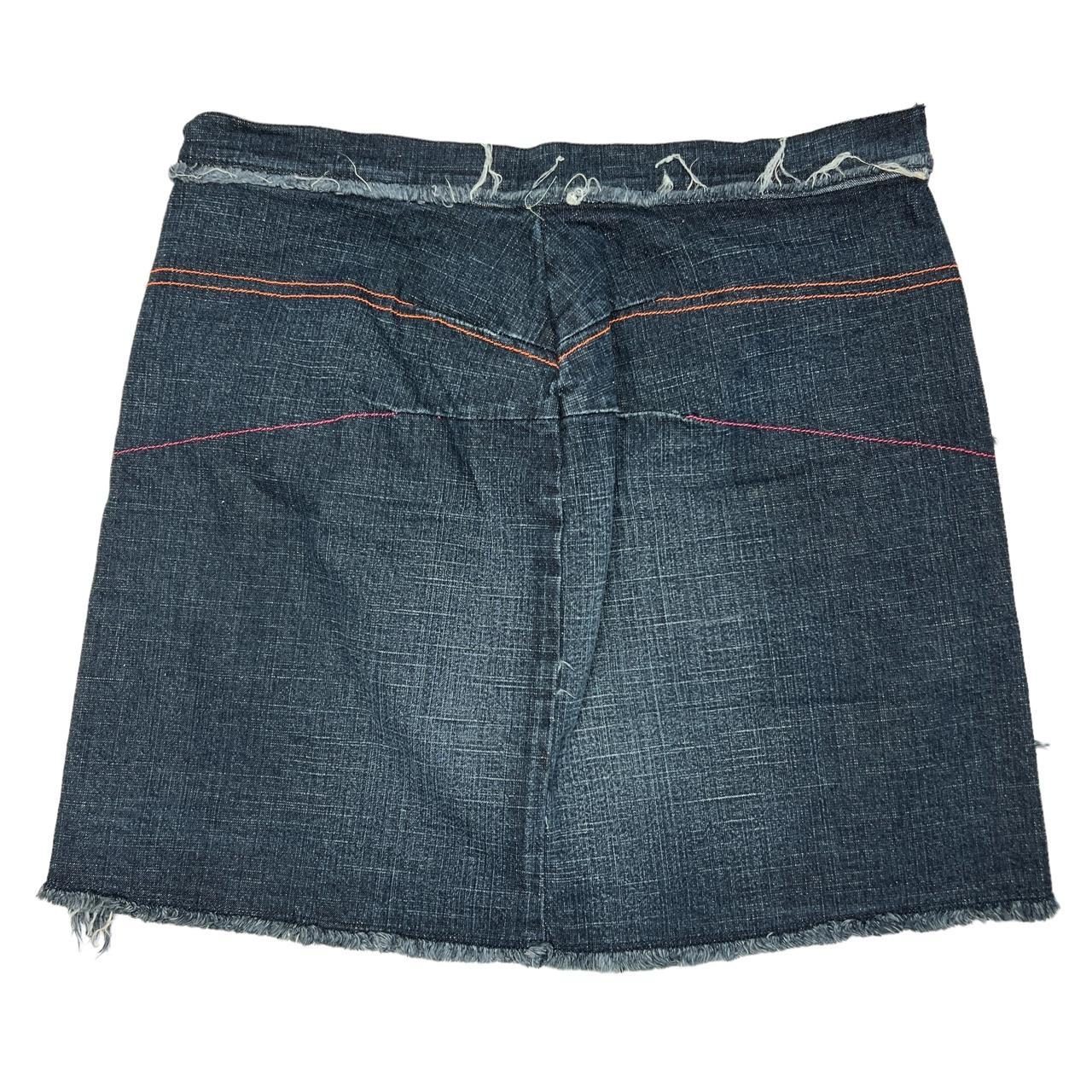 Diesel Distressed Dark Wash Denim Mini Skirt with Multicolor Contrast Stitching - Outfit Repeater