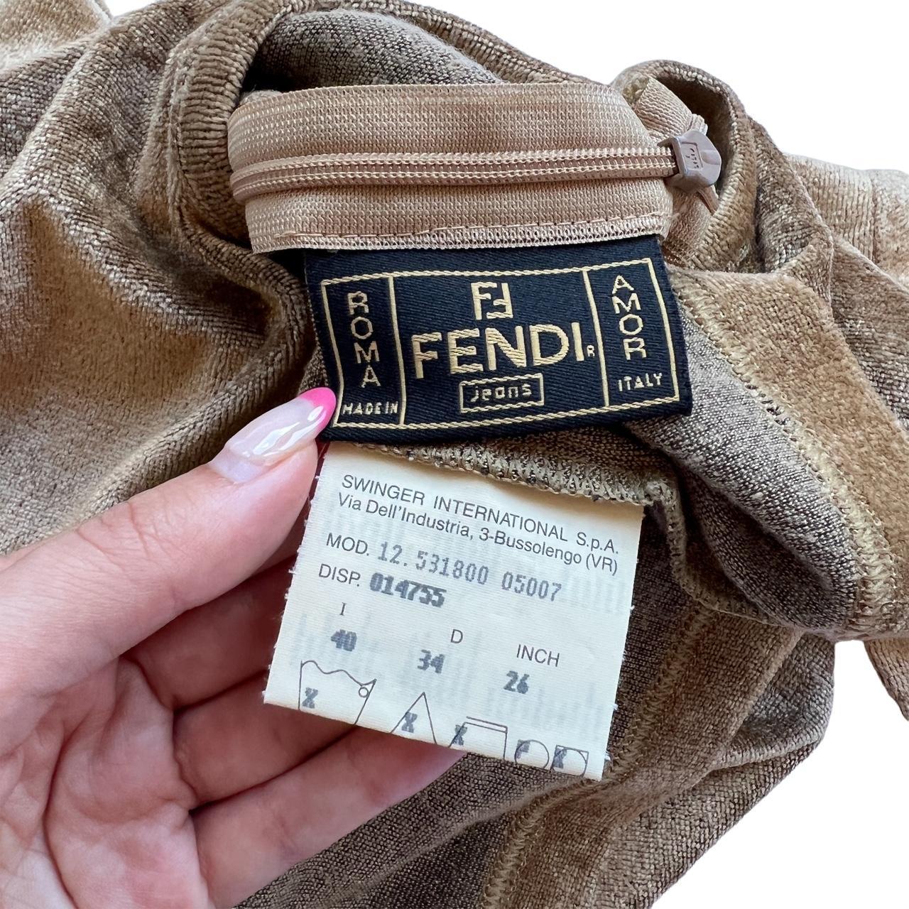 Fendi Jeans Tan Velour / Velvet Long Sleeve Top with See-Through Mesh Repeating Fendi Spell-Out Logo - Outfit Repeater