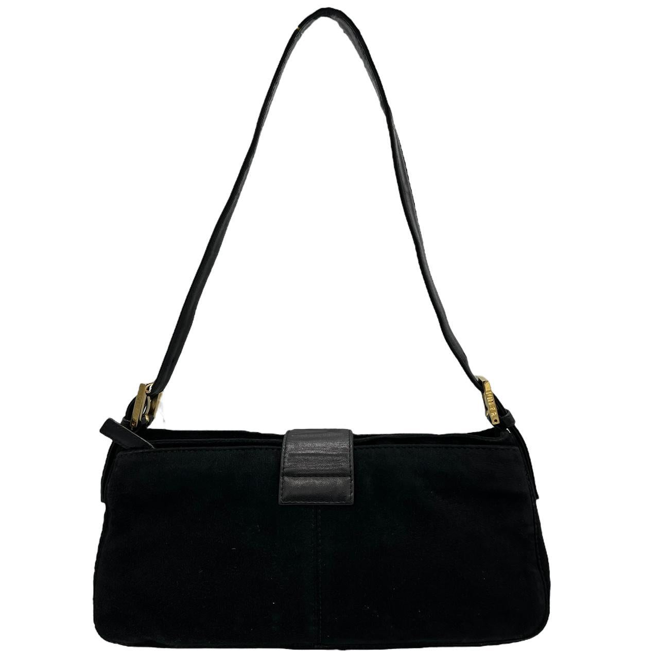 Fendi Black Suede Red Glitter Baguette Shoulder Bag