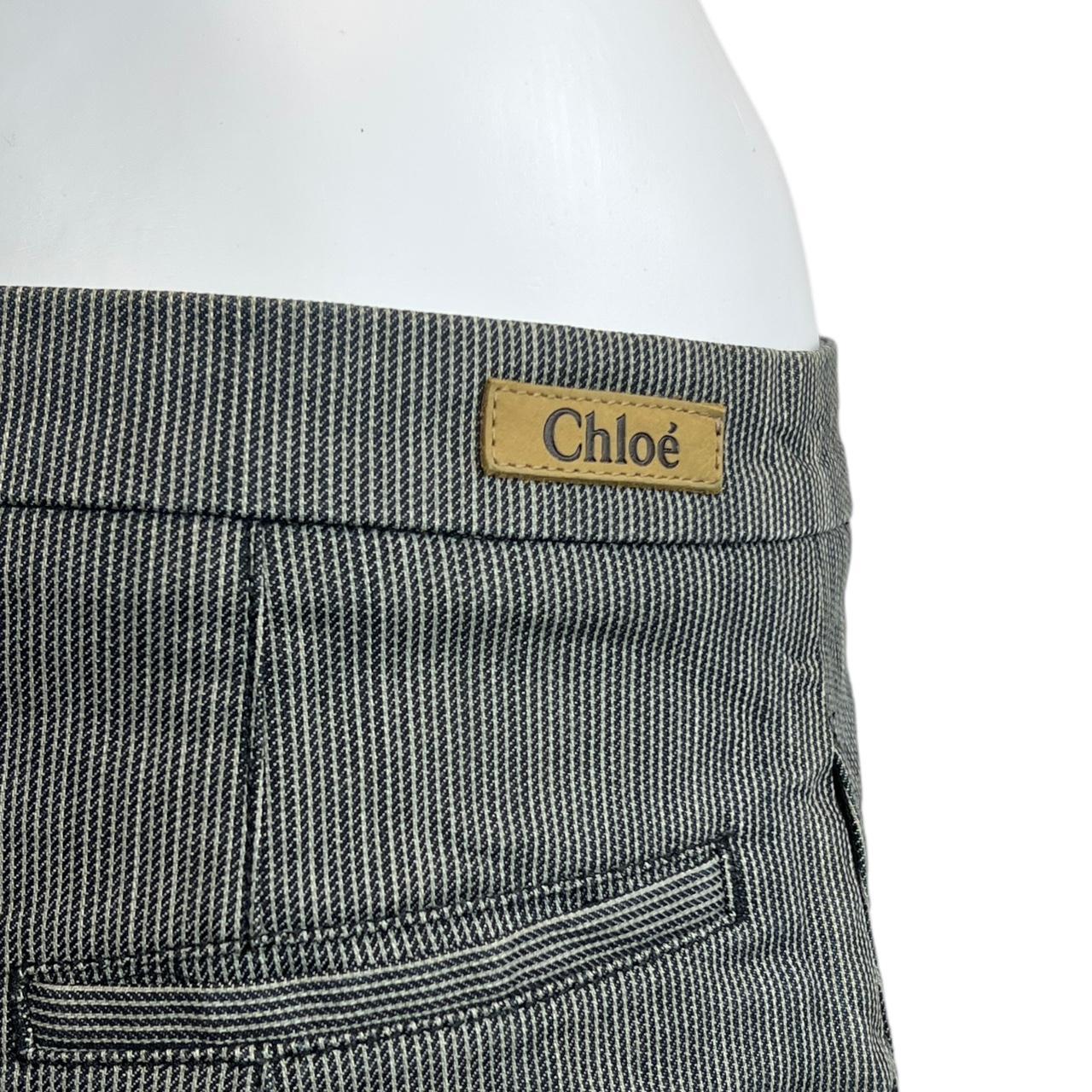 Chloé Autumn 2007 Navy and White Pinstriped Mini Skirt with Leather Logo Patch - Outfit Repeater