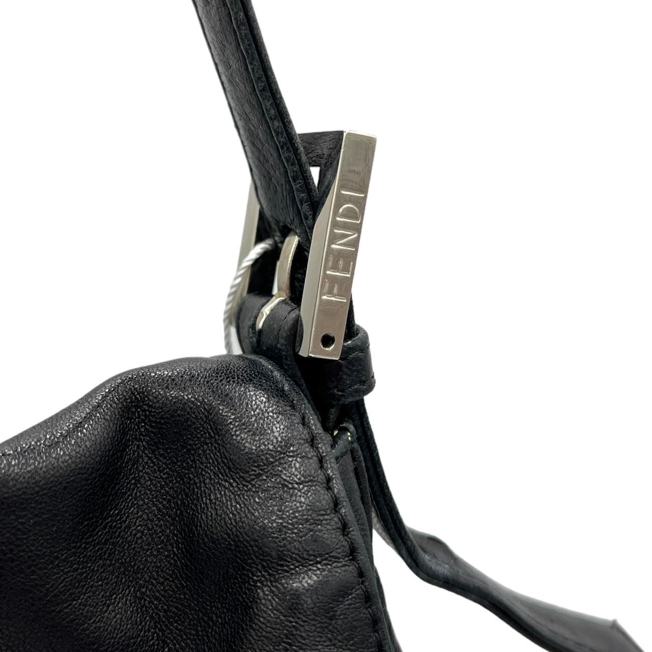 Fendi Black Leather Shoulder Bag with Stone Accent