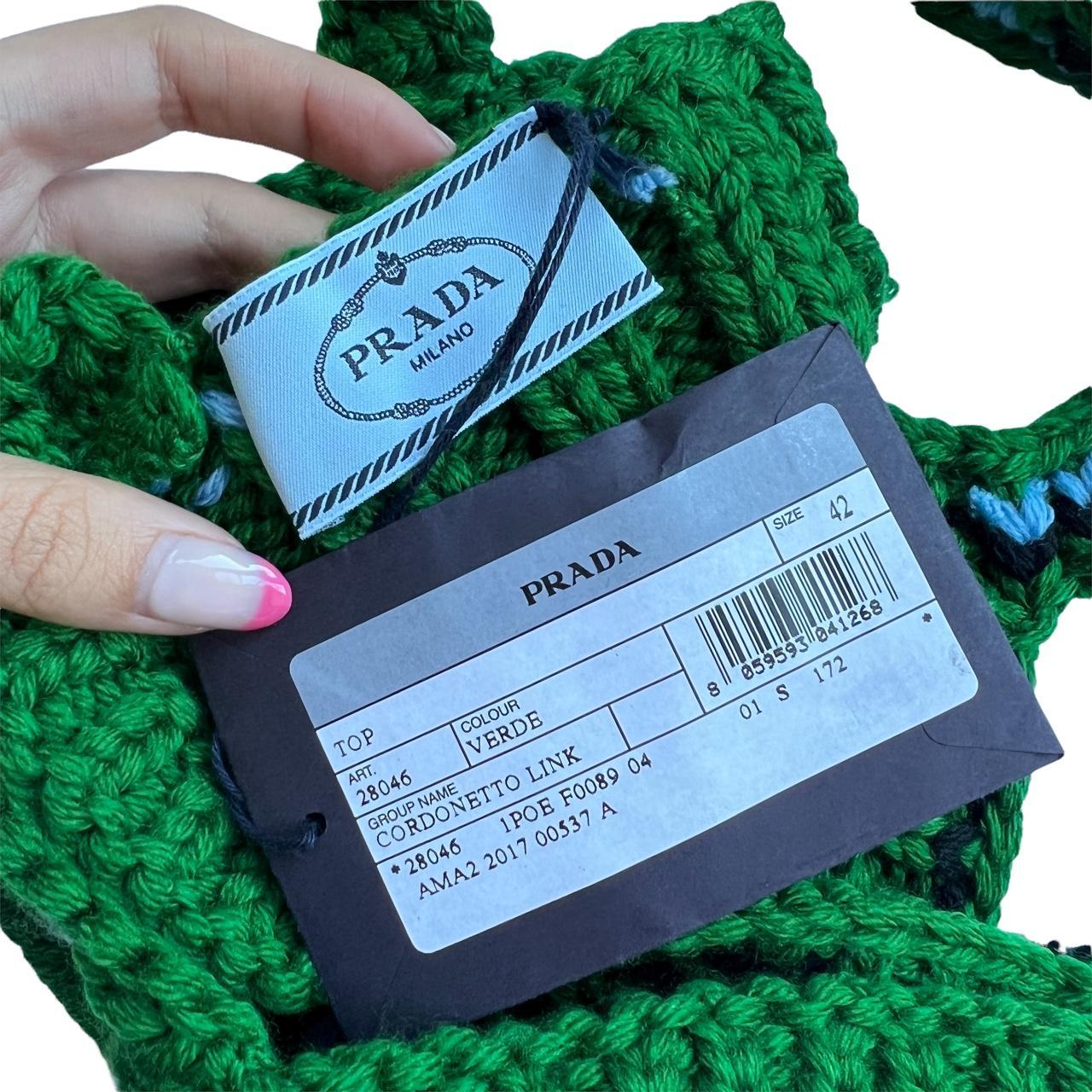 Prada FW17 RTW Cordonetto Link Knit Crochet Bralette Crop Top Green - Outfit Repeater