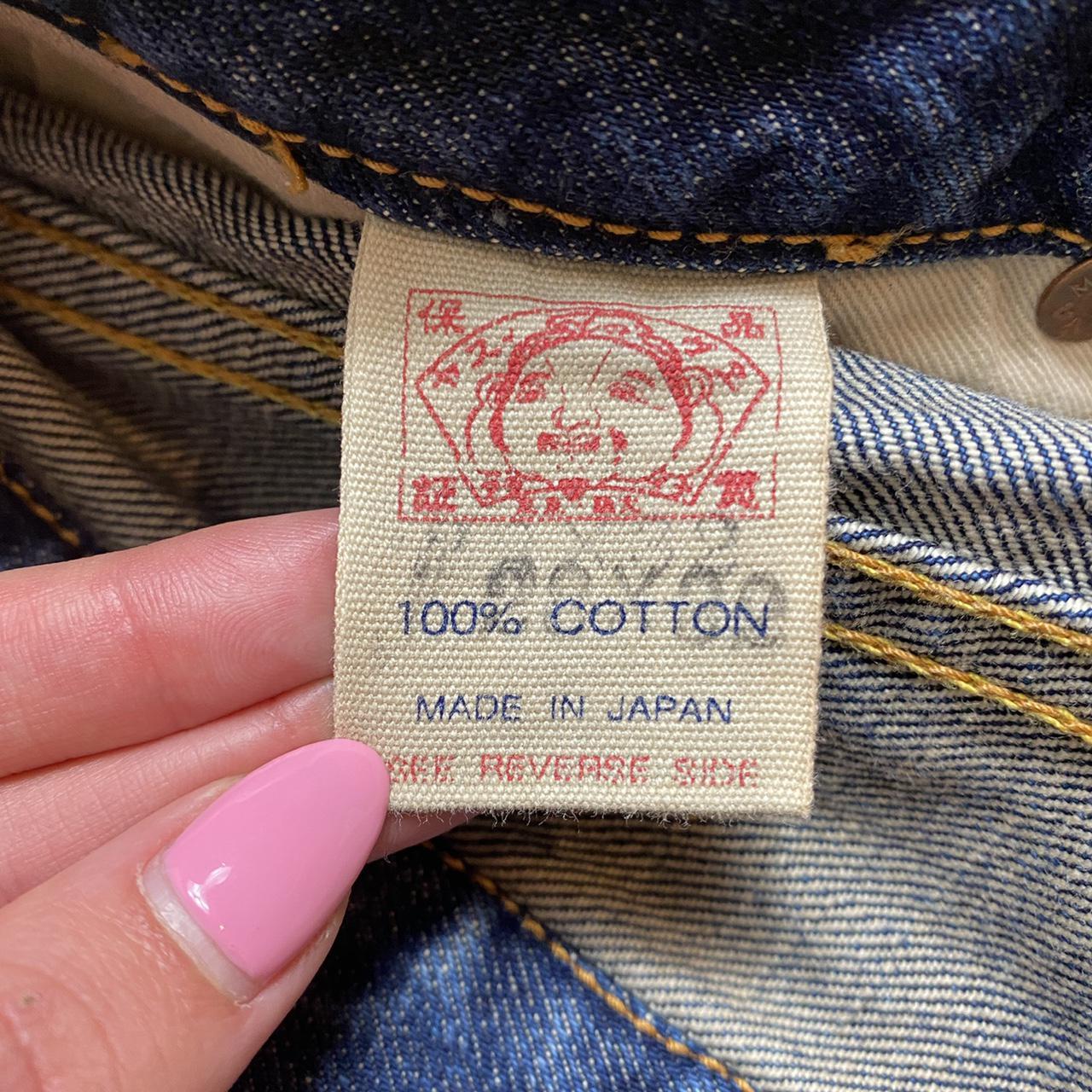 Evisu Low Waisted Straight Leg Dark Wash Denim Jeans with Pink Pocket Logo Stitching - Outfit Repeater