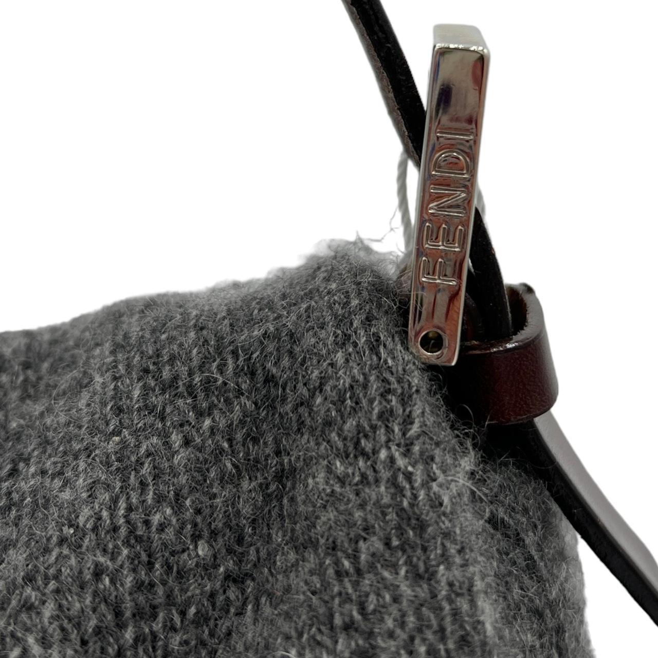 Fendi Gray Cashmere Knit Baguette Shoulder Bag