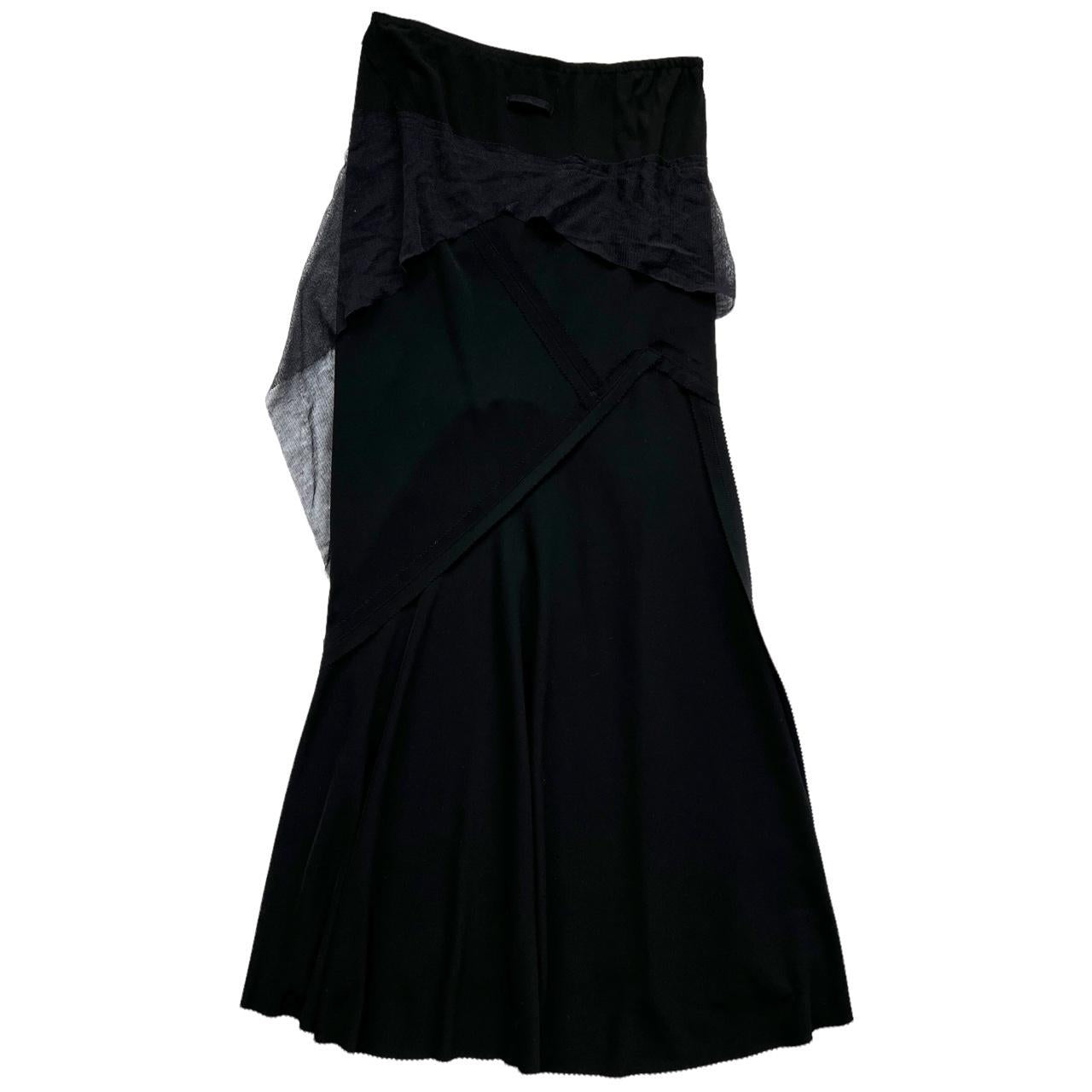 Jean Paul Gaultier JPG Black Asymmetrical Strapless Dress / Maxi Skirt with Mesh Overlay