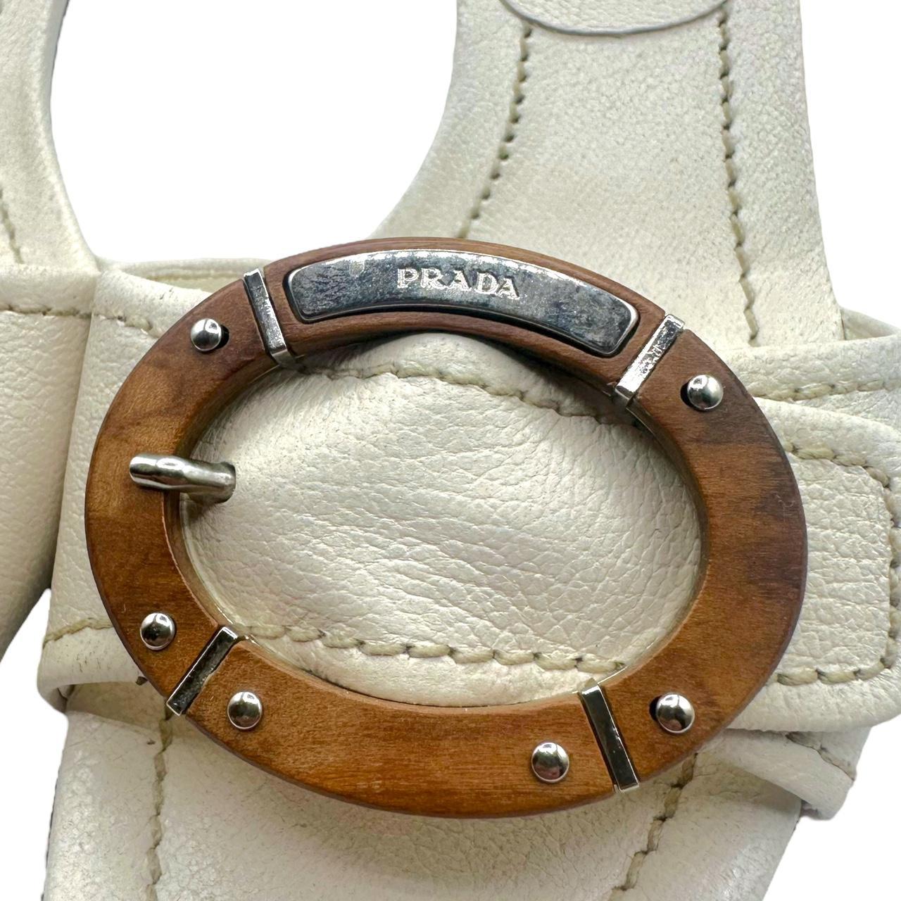 Prada White Leather Kitten Heel Sandals
