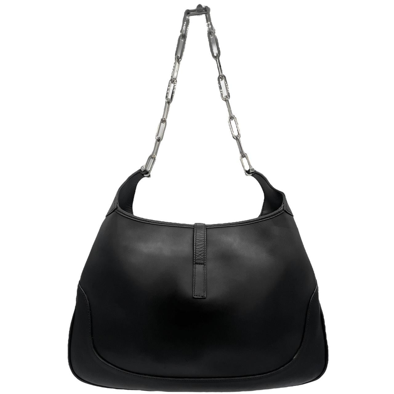 Gucci Black Leather Jackie Bag With Chain Strap