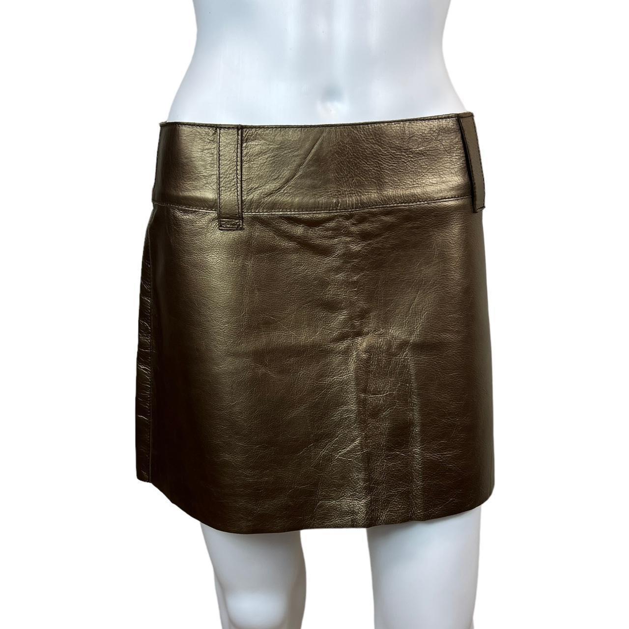 Dolce & Gabbana Metallic Bronze Low Rise Leather Mini Skirt