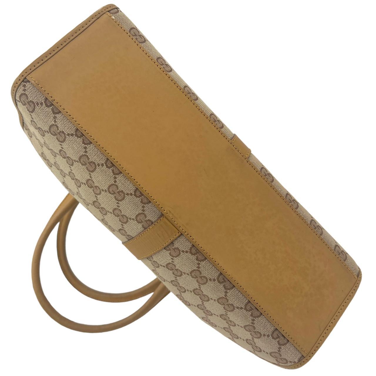 Gucci Tan Leather Monogram Canvas Shoulder Bag
