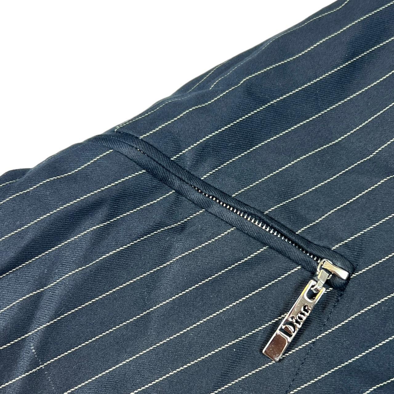 Christian Dior Navy Pinstriped Trousers with Logo Zippers