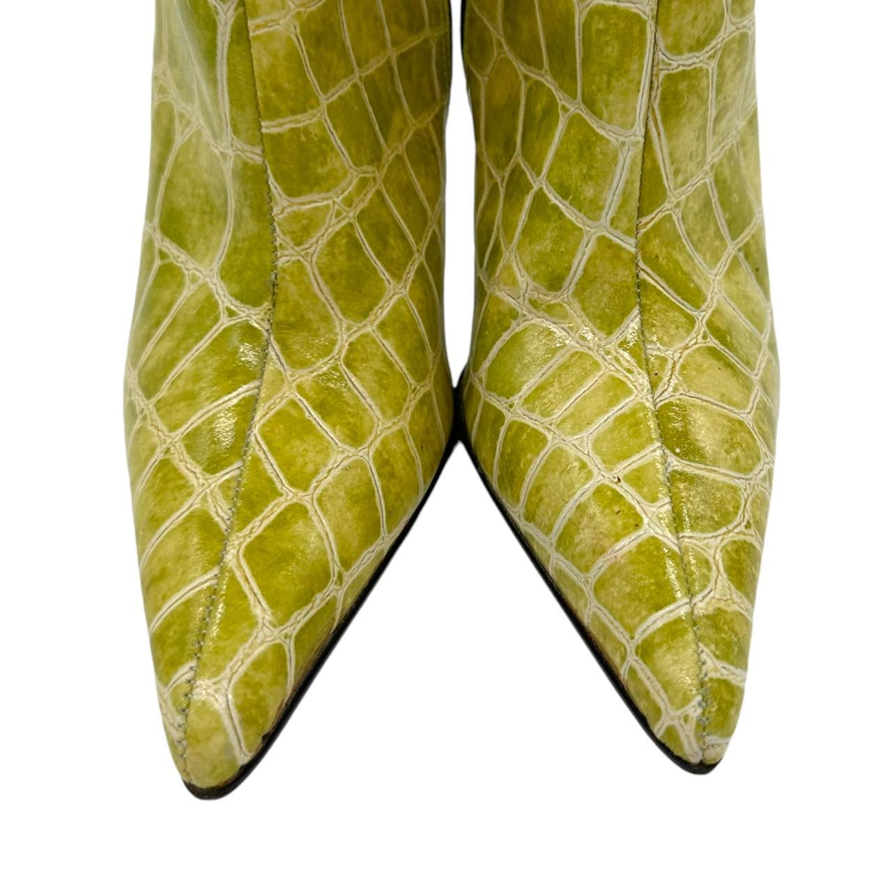 Dolce & Gabbana Green Croc Embossed Heeled Knee-High Boots
