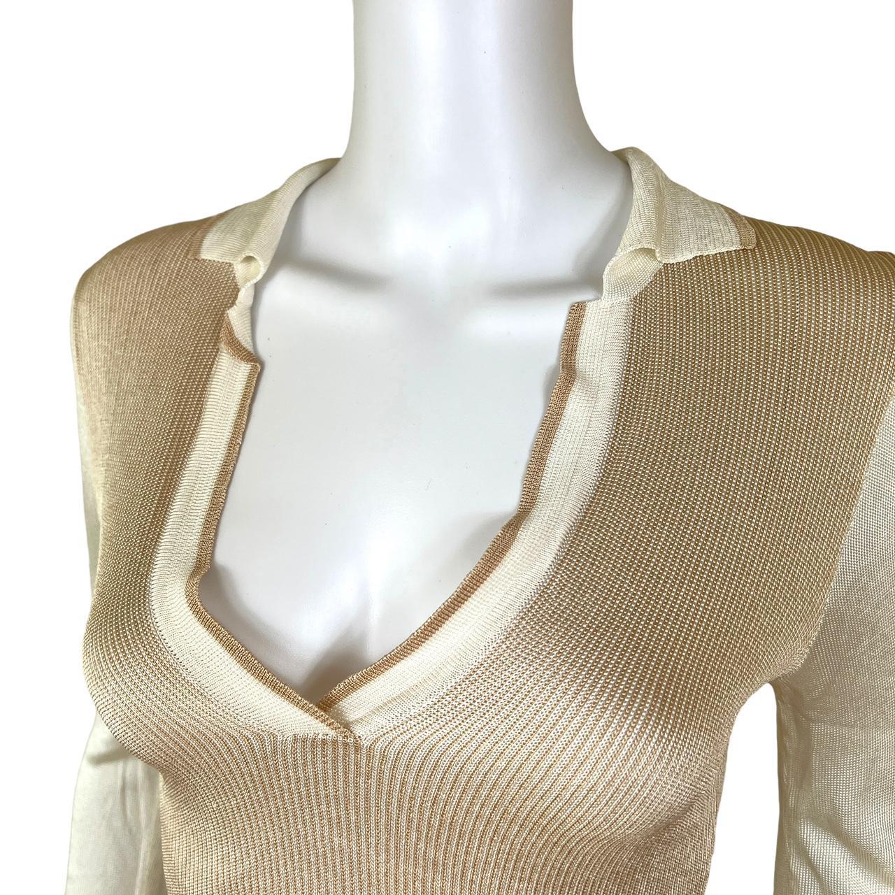 Versace Tan and Cream Knit Collared Top