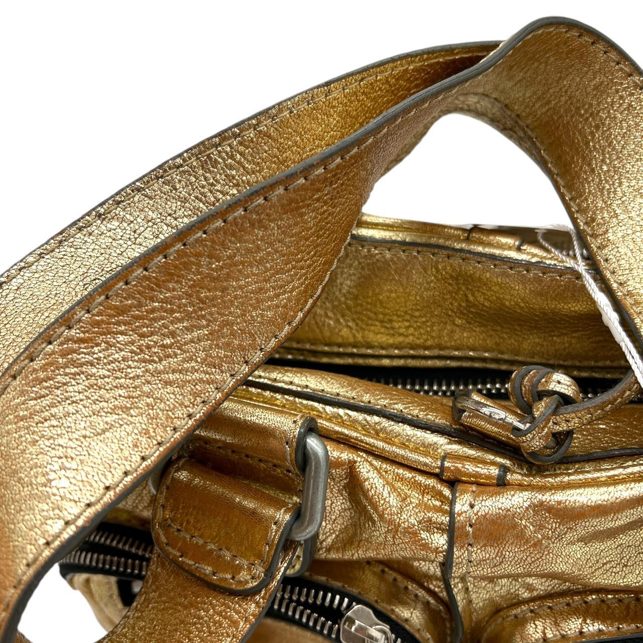 Chloé Gold Leather Shoulder Bag with Zippered Pockets