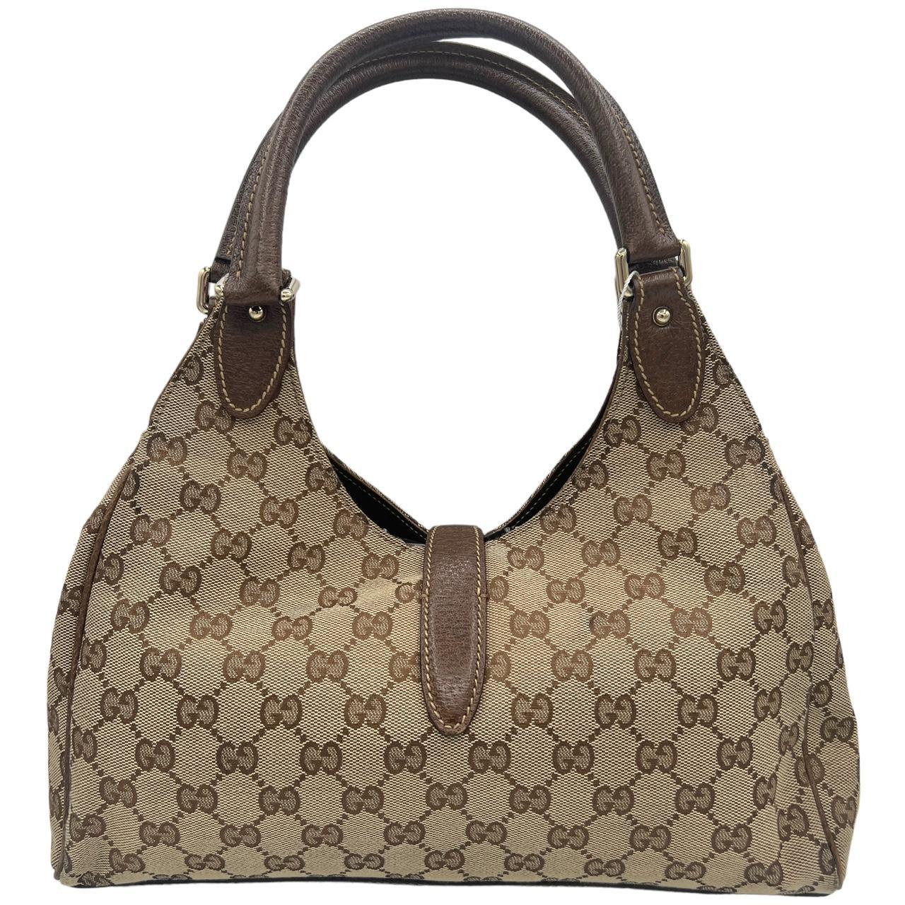 Gucci Shoulder Bag Brown Leather Tan Monogram Canvas