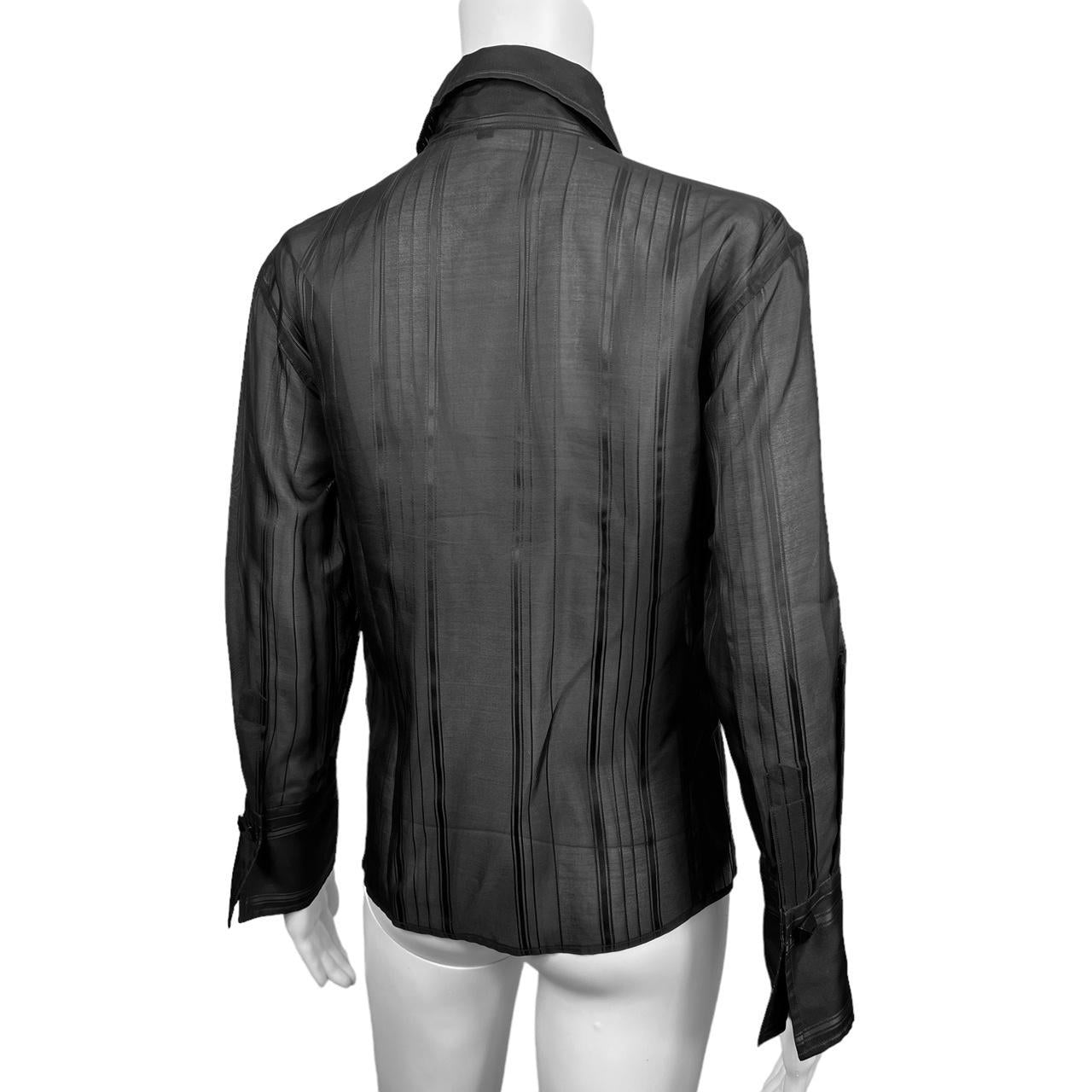 Gucci By Tom Ford s/s 2001 Black Semi-Sheer Striped Silk Button Down Blouse - Outfit Repeater