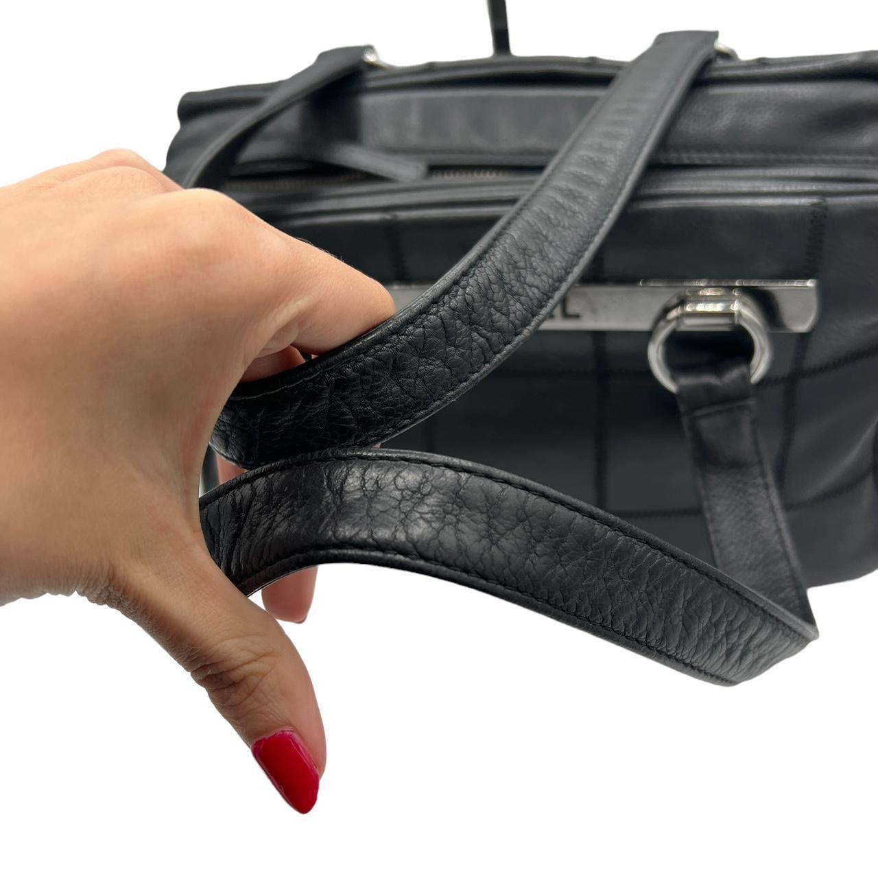 Chanel Black Leather Square Quilt Bowler Bag
