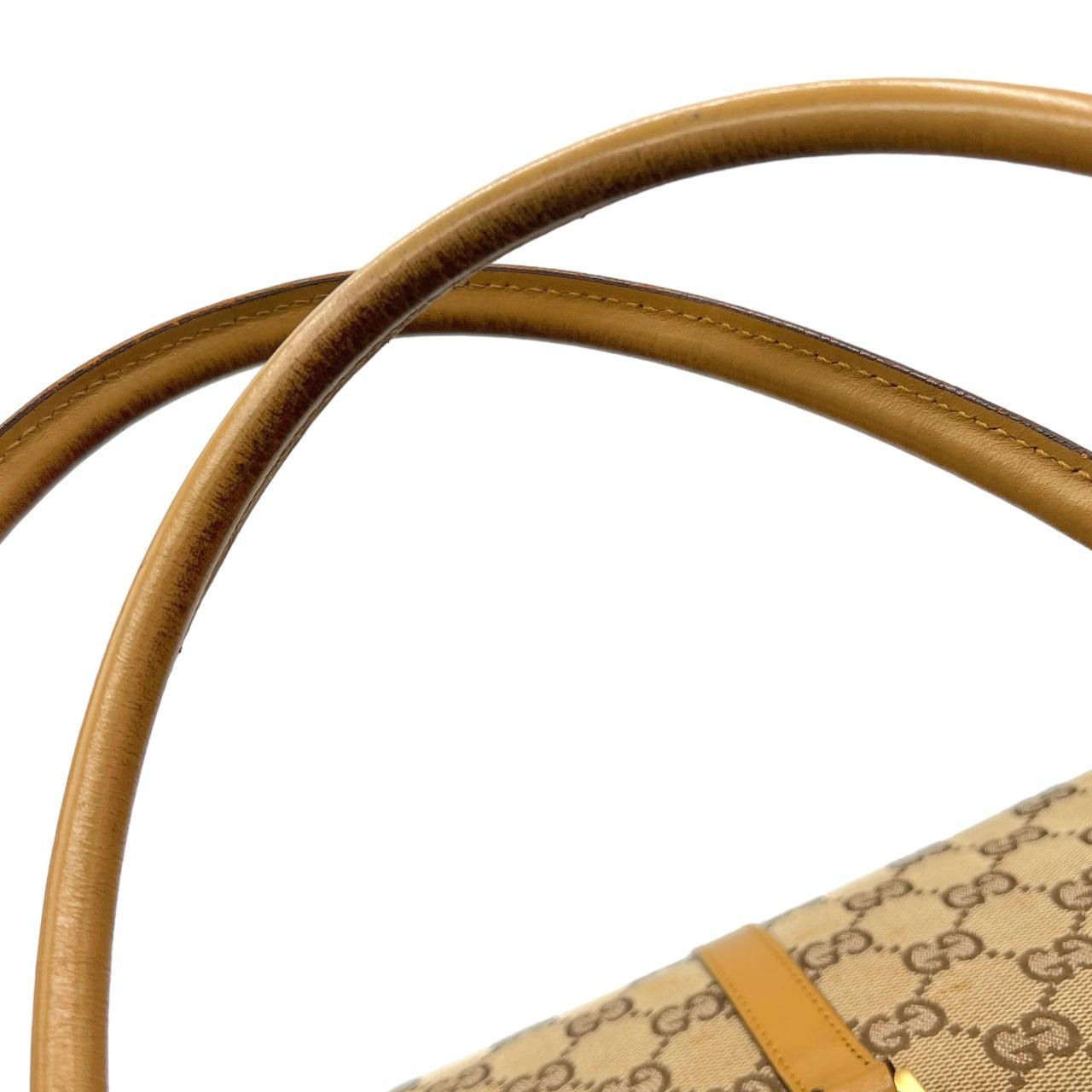 Gucci Tan Leather Monogram Canvas Shoulder Bag