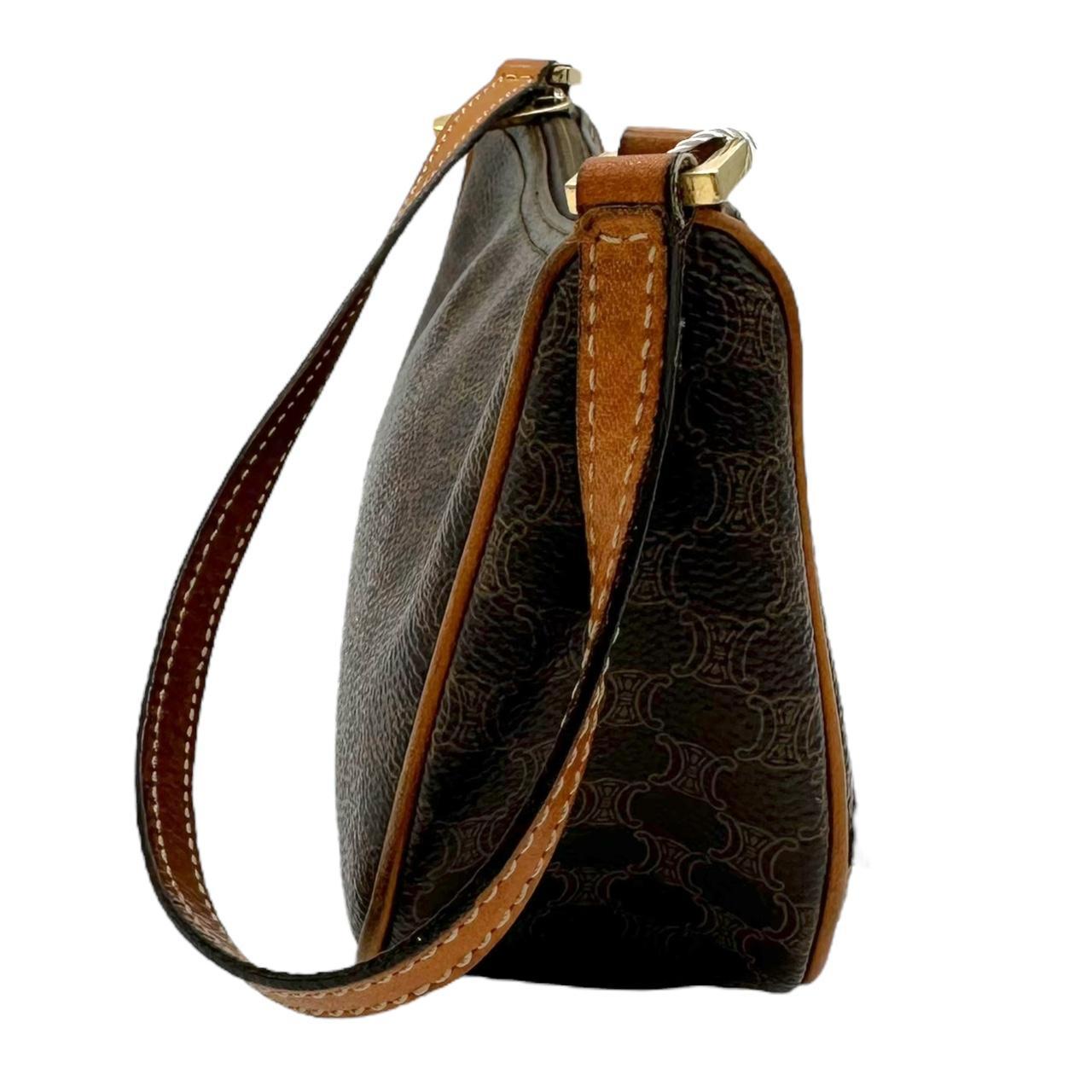 Celine Monogram Pochette Shoulder Bag Brown Leather