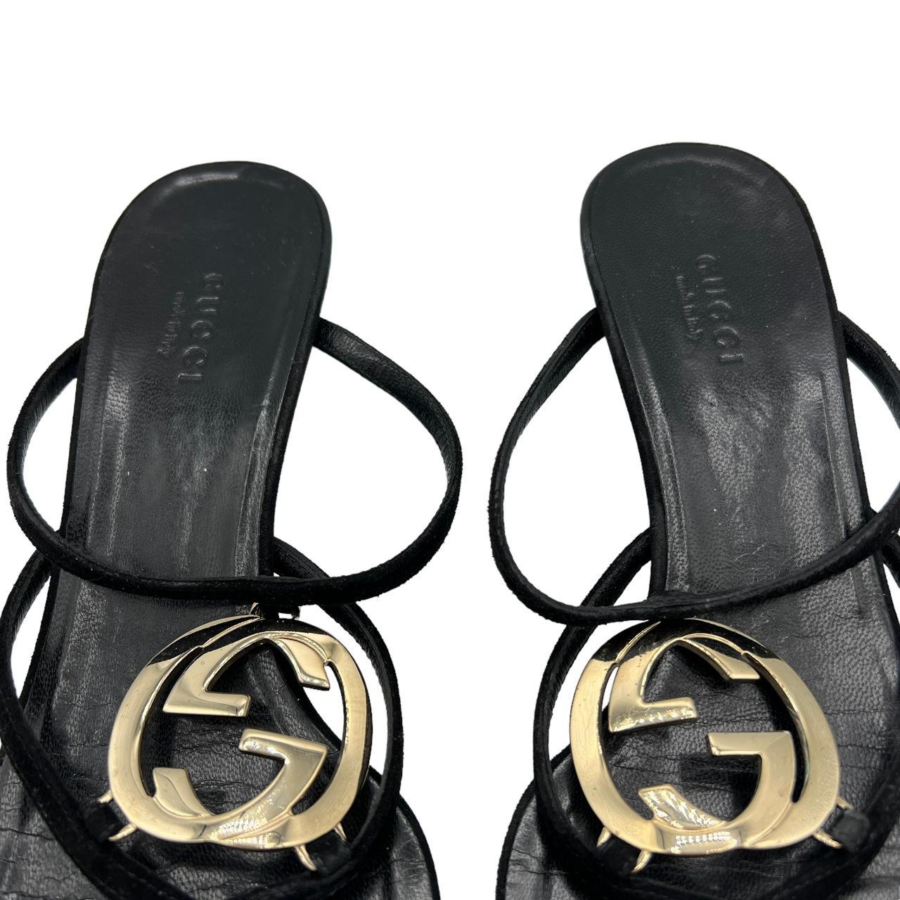 Gucci Black Suede Kitten Heel Sandals