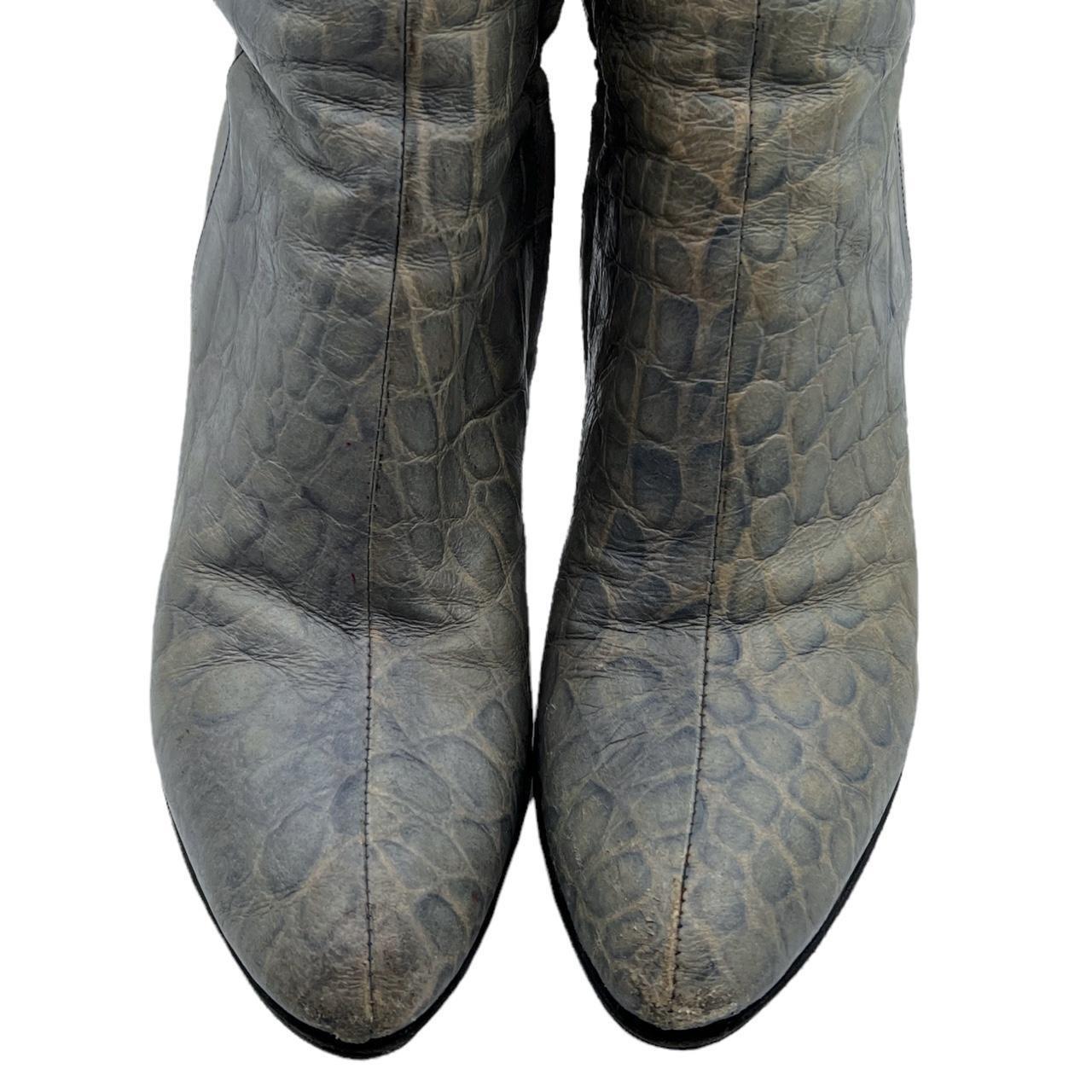 Gianni Versace Knee High Heeled Boots Blue Gray Croc Leather