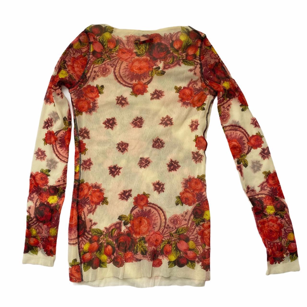 Jean-Paul Gaultier Soleil Floral Printed Stretch Mesh Long Sleeve Top