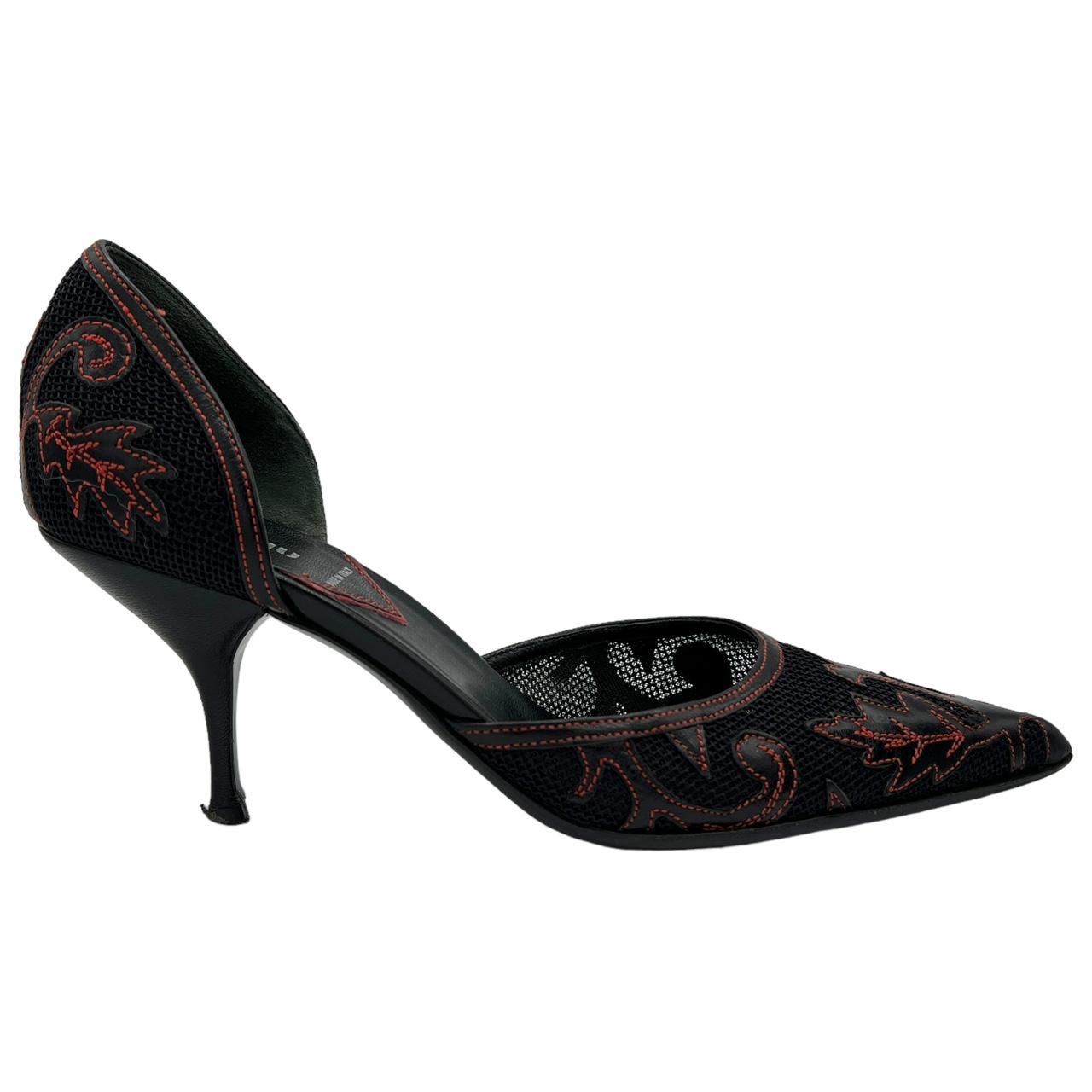 Miu Miu Black and Red Embroidered Pointed Toe Heels - Outfit Repeater