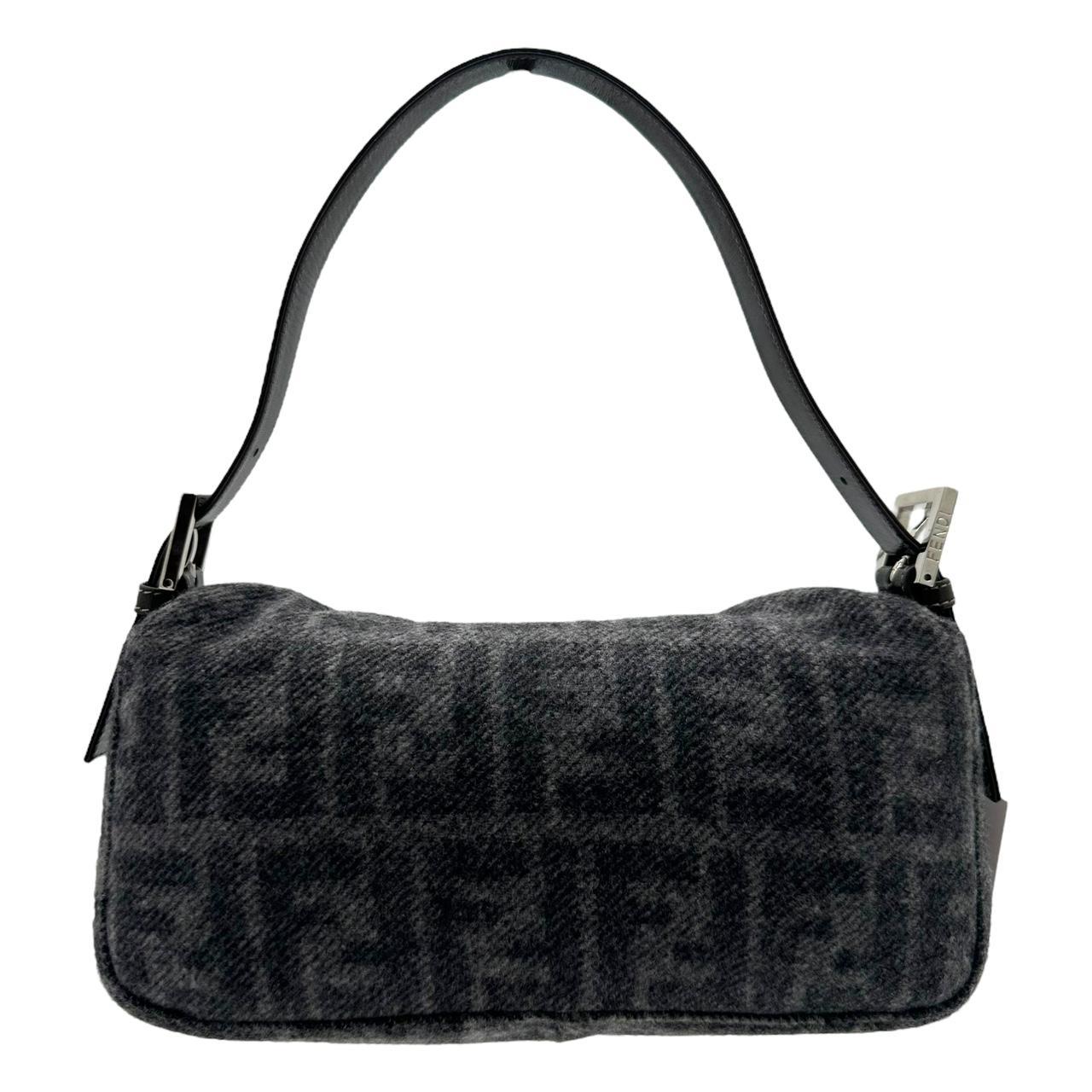 Fendi Wool Knit Gray Zucca Monogram Baguette Shoulder Bag - Outfit Repeater