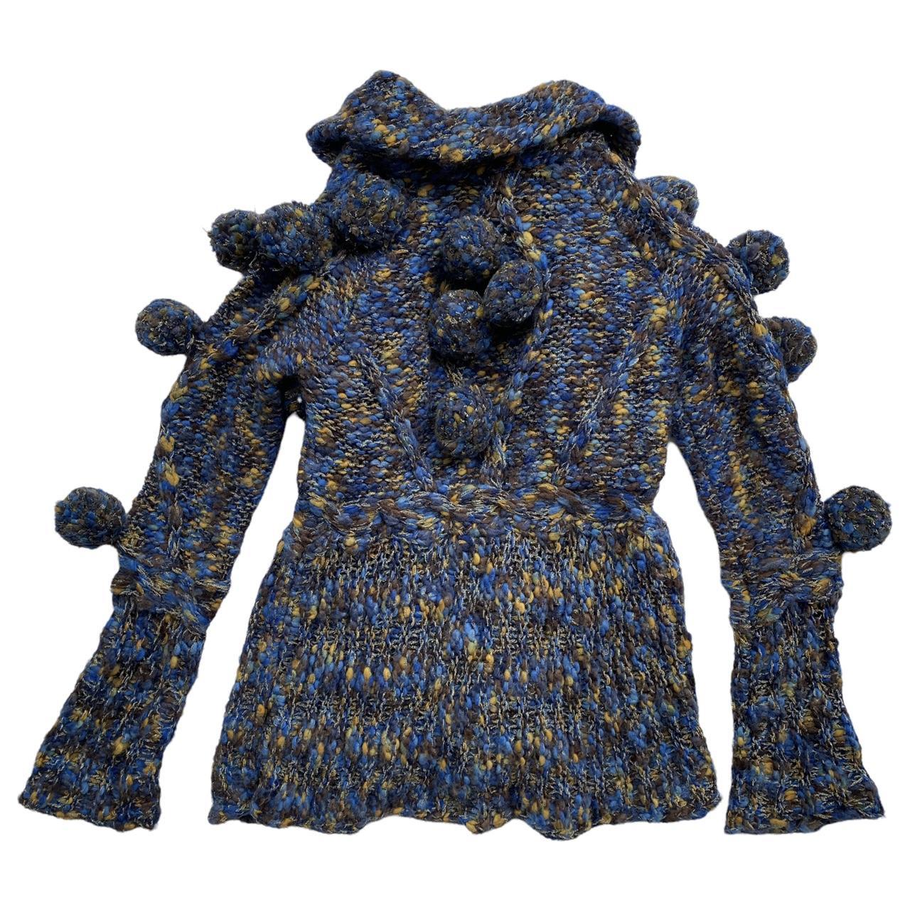 Just Cavalli by Roberto Cavalli Multicolored Knit Cardigan with Large Pom-Poms and Leather Tie Closure - Outfit Repeater