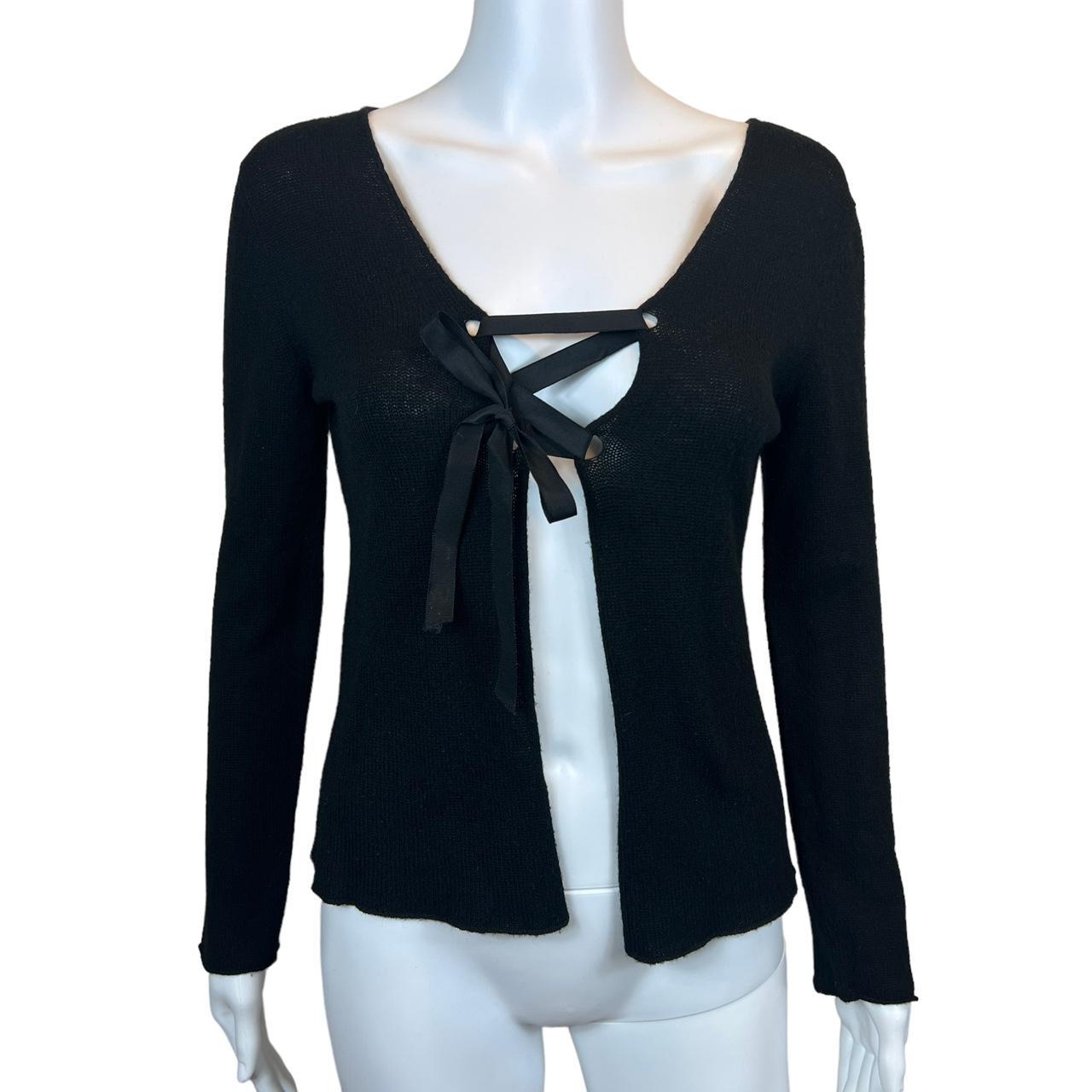 Gucci By Tom Ford Black Cashmere Knit Open Front Cardigan Top with Ribbon