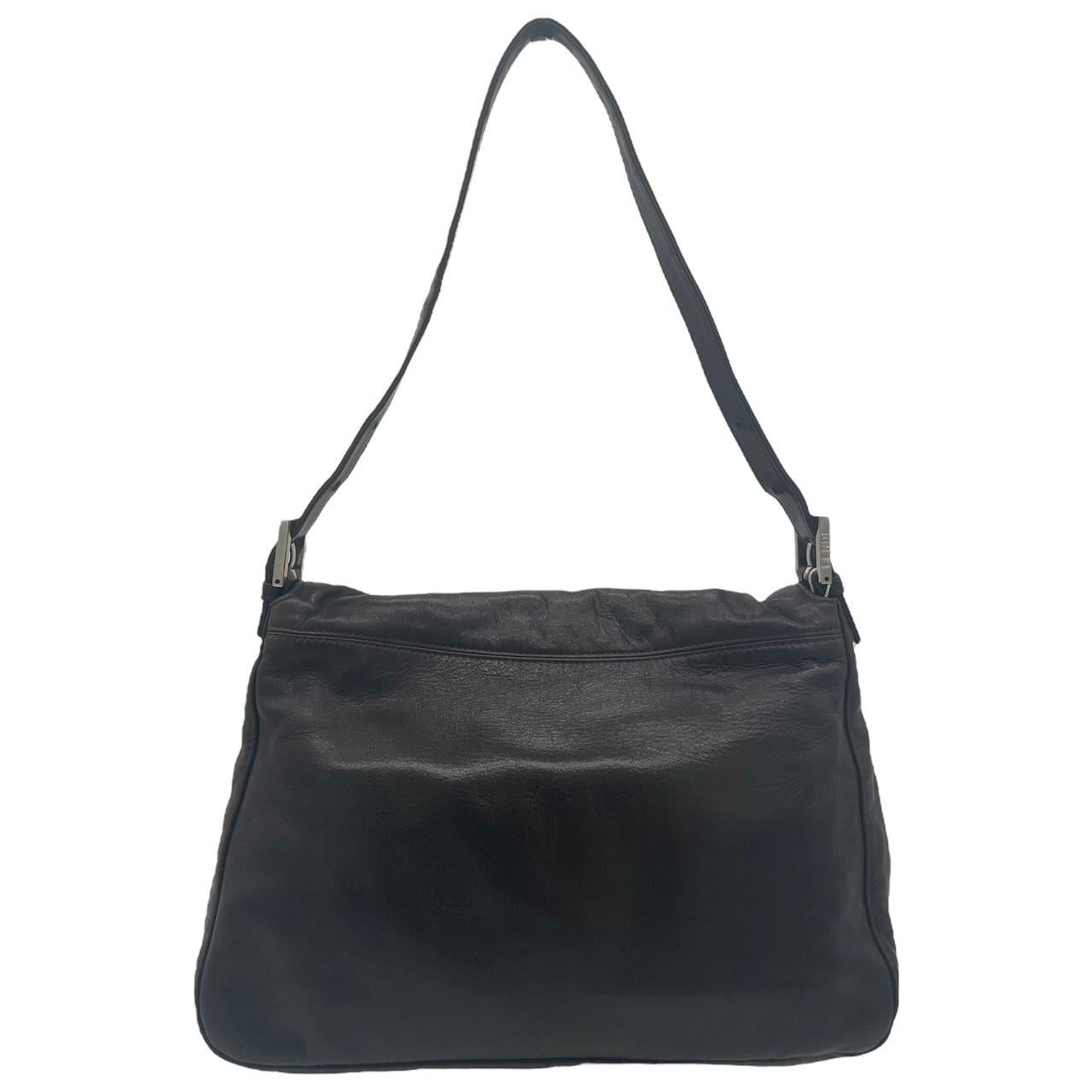 Fendi Black Leather Shoulder Bag With Purple Stone Detail