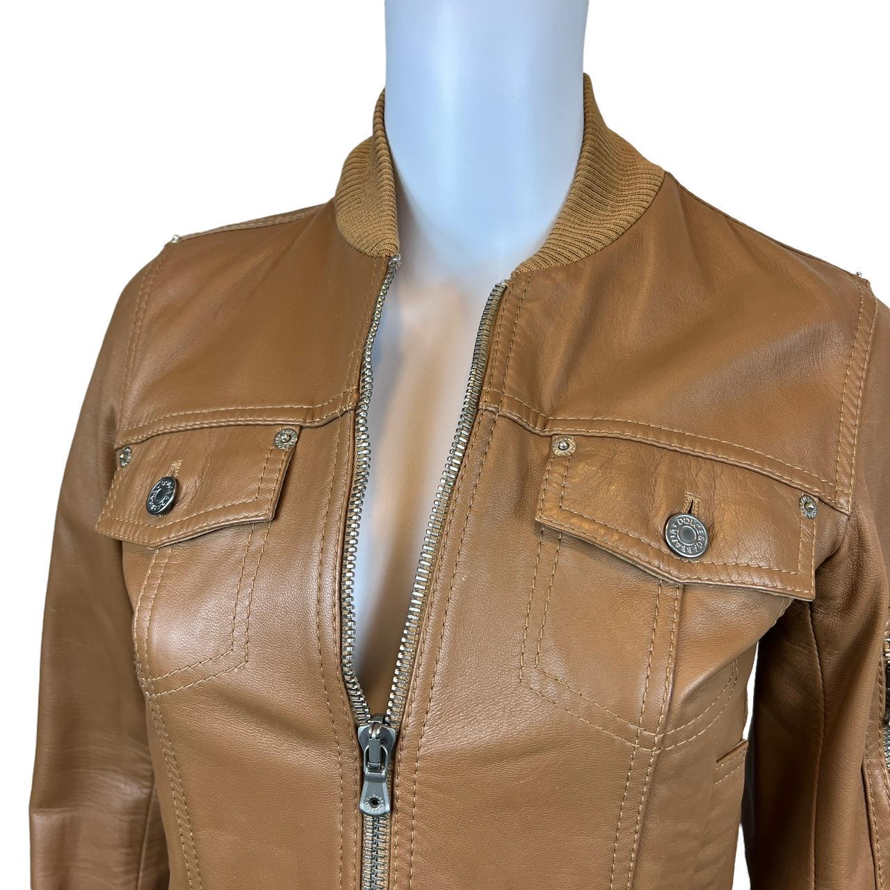 Dolce & Gabbana Brown Leather Cropped Bomber Jacket