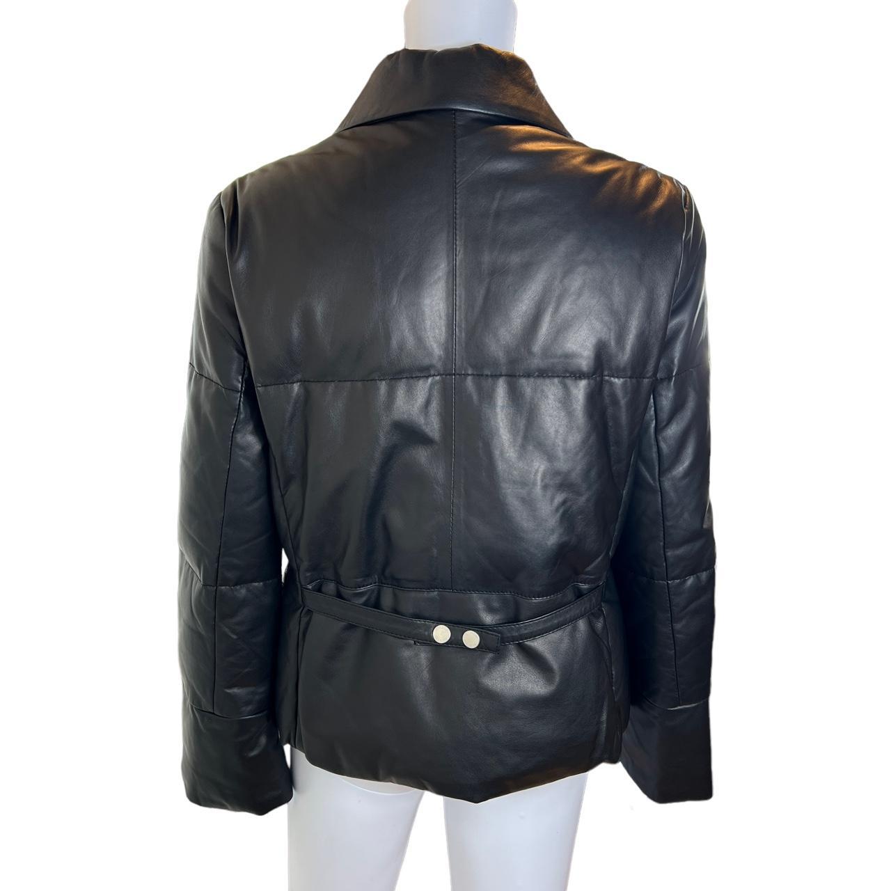 Balmain Black Calf Leather Puffer Coat