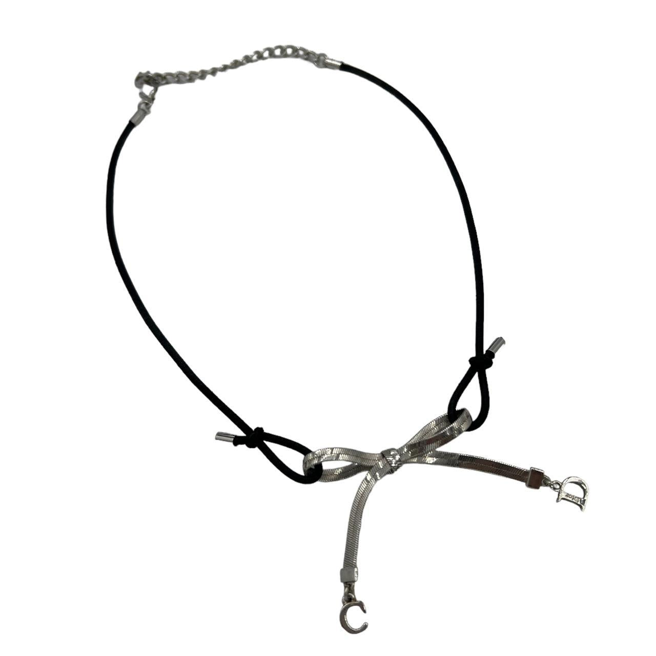 Dior by John Galliano Black and Silver Bow Choker Necklace - Outfit Repeater