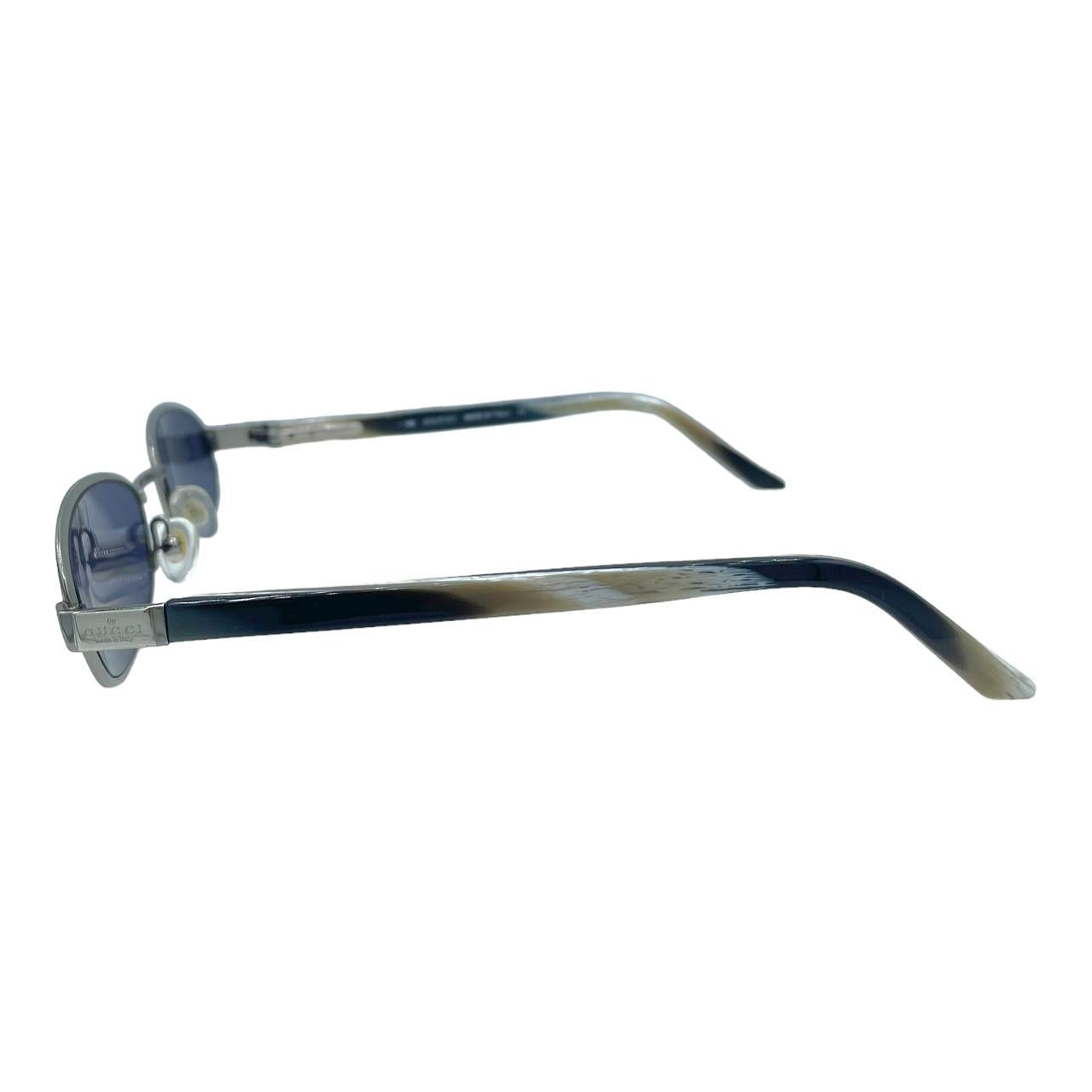Gucci Oval Sunglasses Blue Silver Frame