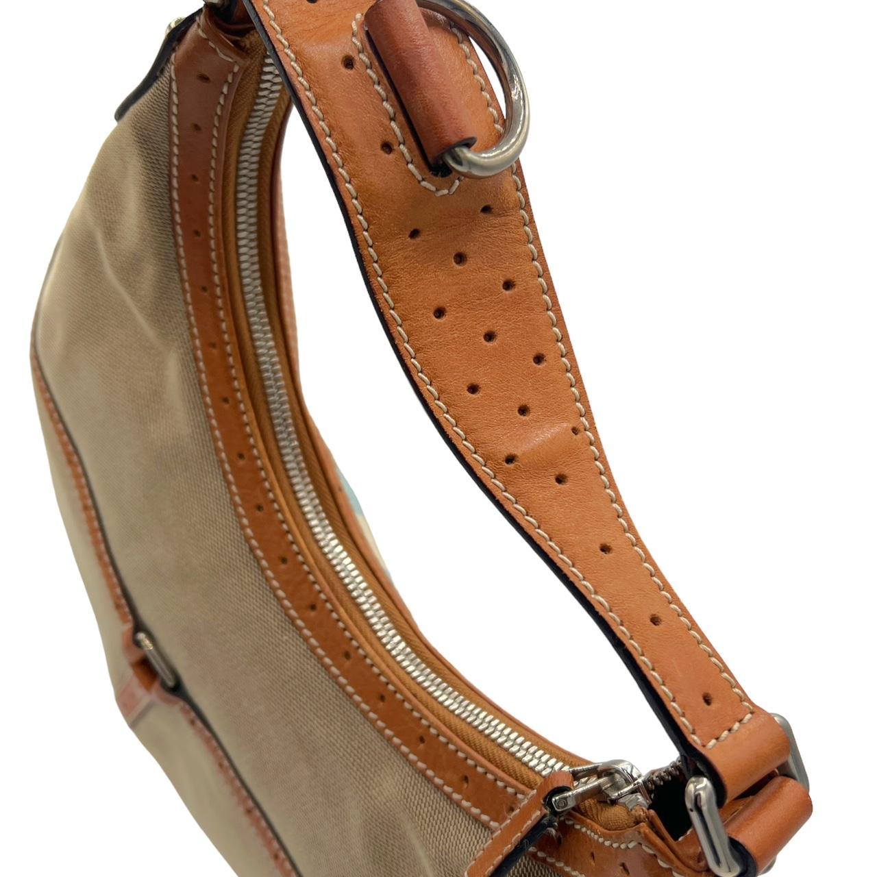 Gucci Shoulder Bag Tan Canvas Leather Logo
